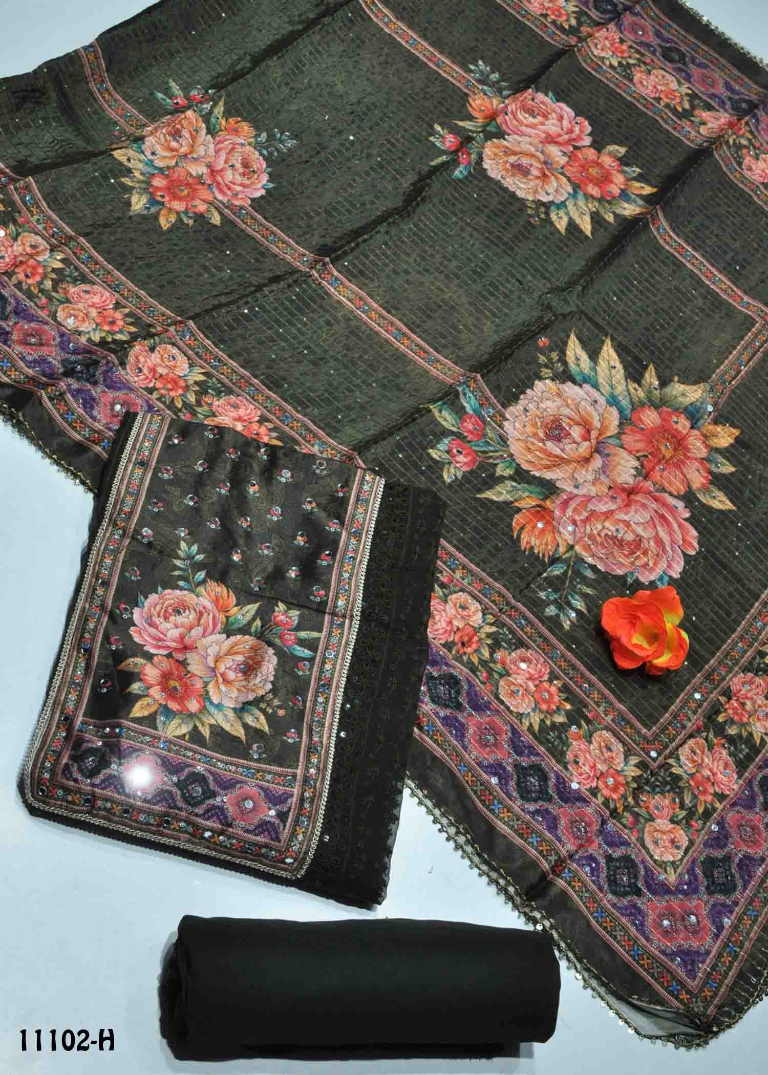 Thanushmitha - 11102-H PassiGreen Color Geometric Pattern Dupatta and Top Fabric with Mirror work CM1317382 (LR2E)