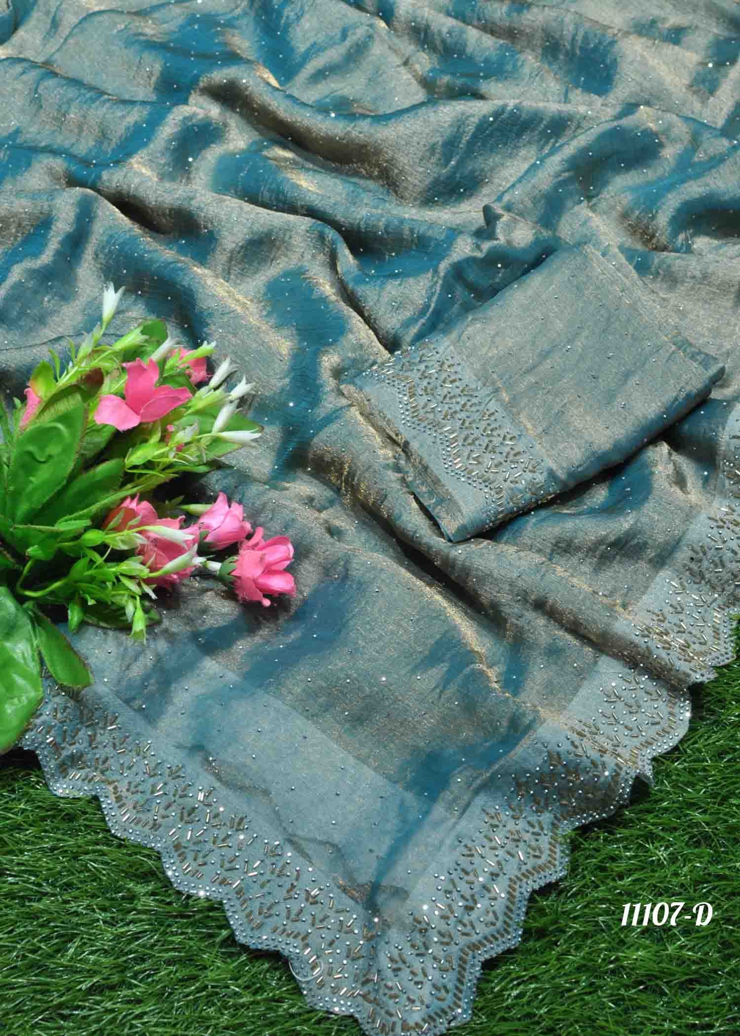 Vanshika - 11107-D ArticBlue Color Stone Work Space Silk Saree CM1279627 (LR8D)