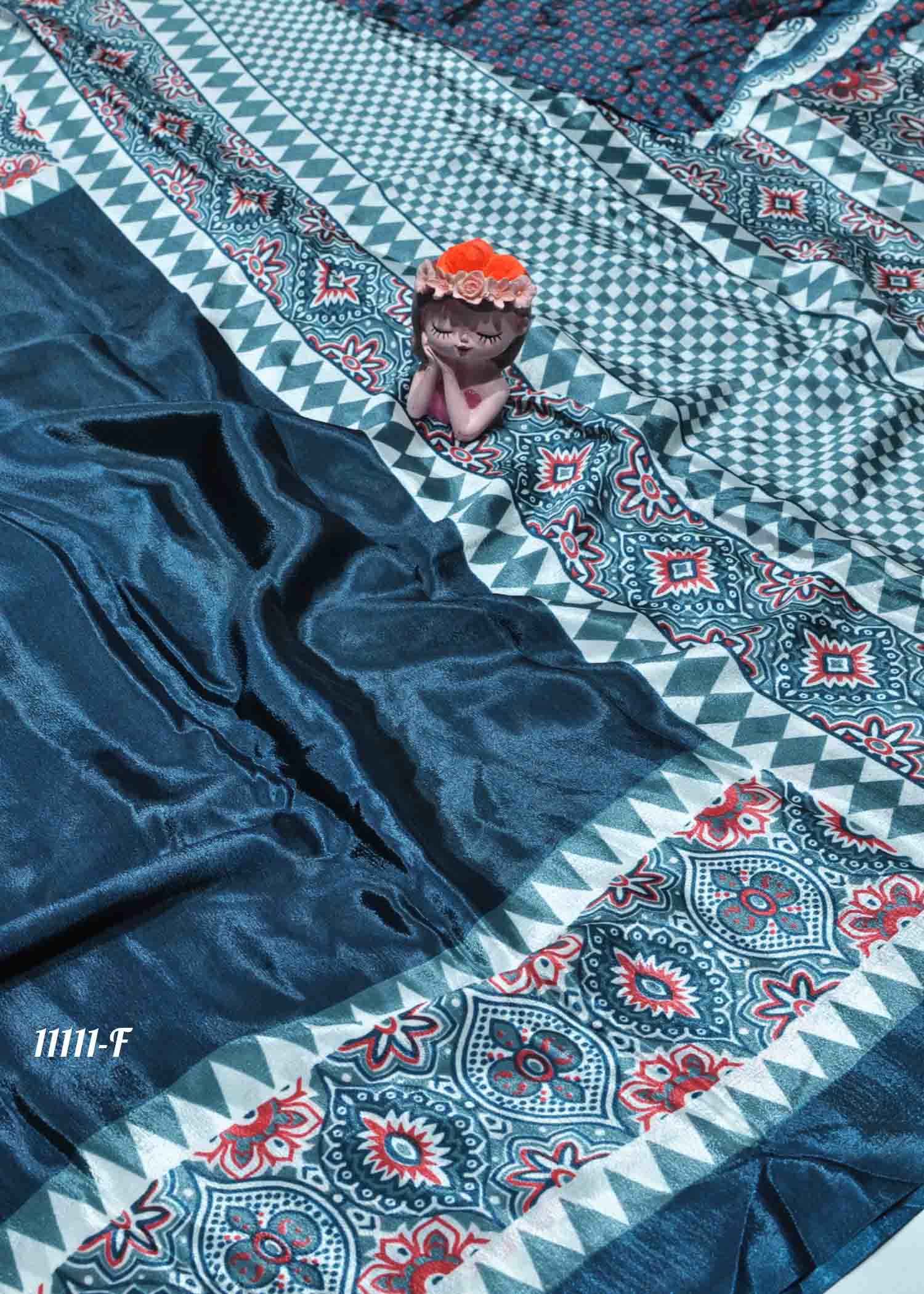 Mirusha - 11111-F PeacockBlue Color Simply Turkey Crepe Saree CM1313694 (LR9B)