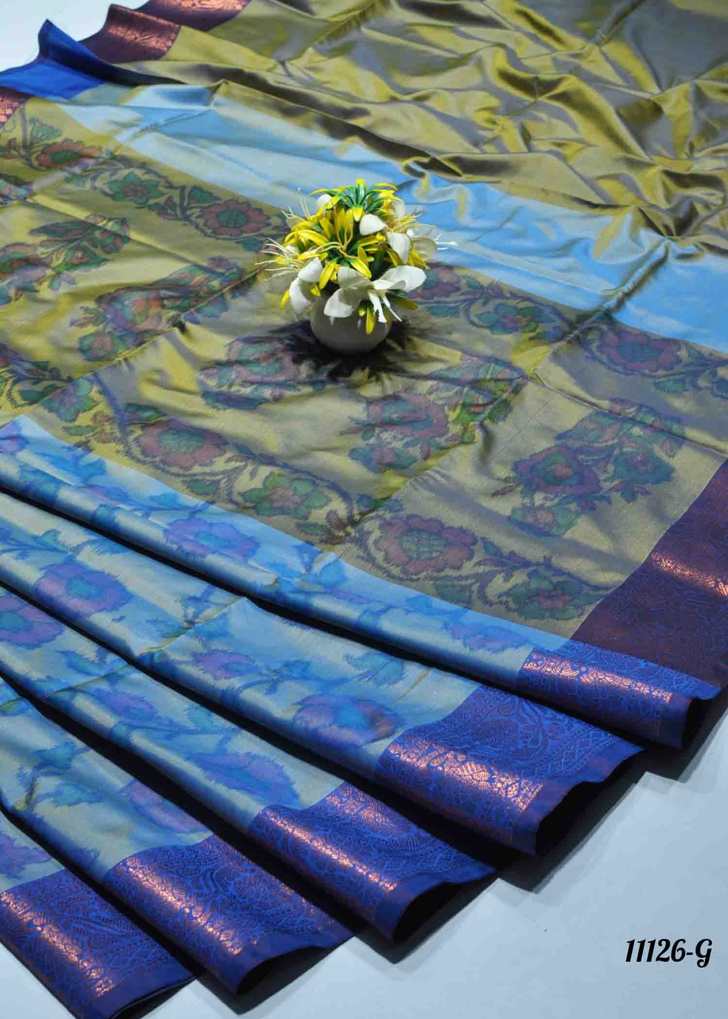 Magizhi -11126-G PacificBlue Color Traditional Look Semi-Soft Silk Saree CM1315564 (LR1C)