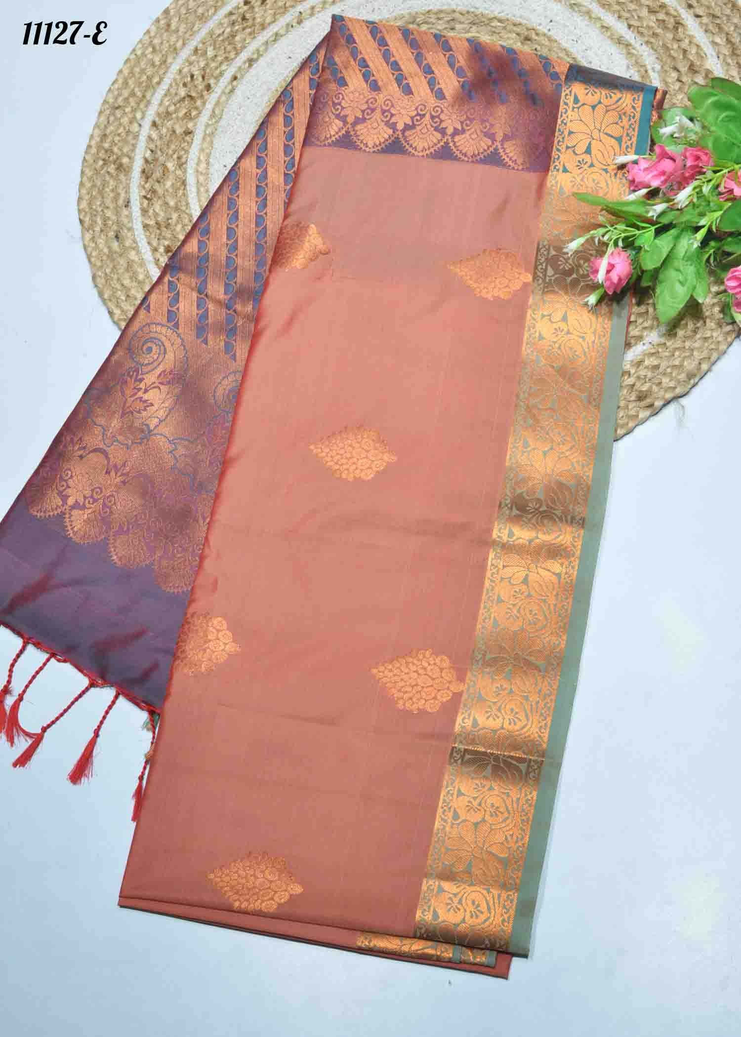 Venba -11127-E AmberBrown Color Traditional Look Semi-Soft Silk Saree CM1316900 (LR1D)