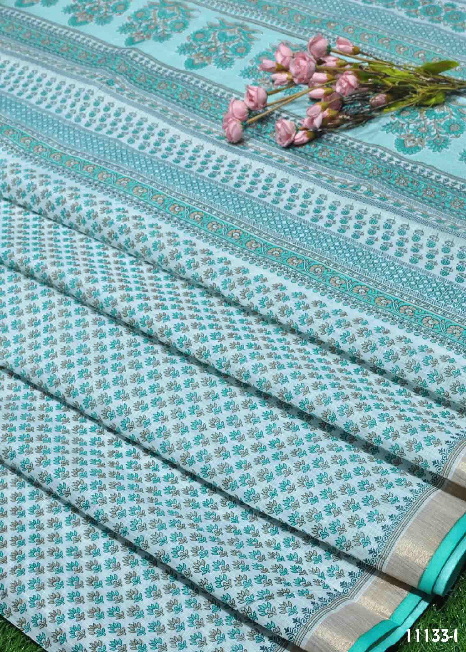 Rohini -11133-I White With Green Christmas Special Color Mixed Cotton Saree CM1315608 (LR7D)