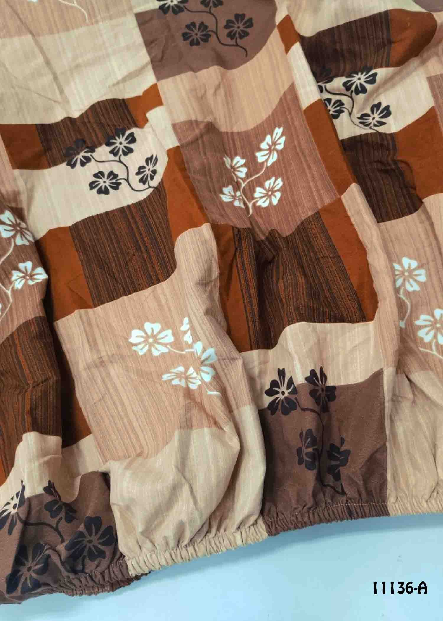 Arunya - 11136-A Brown Color (King Size) Homes Cotton FITTED (Elastic) Bedsheet CM1274406