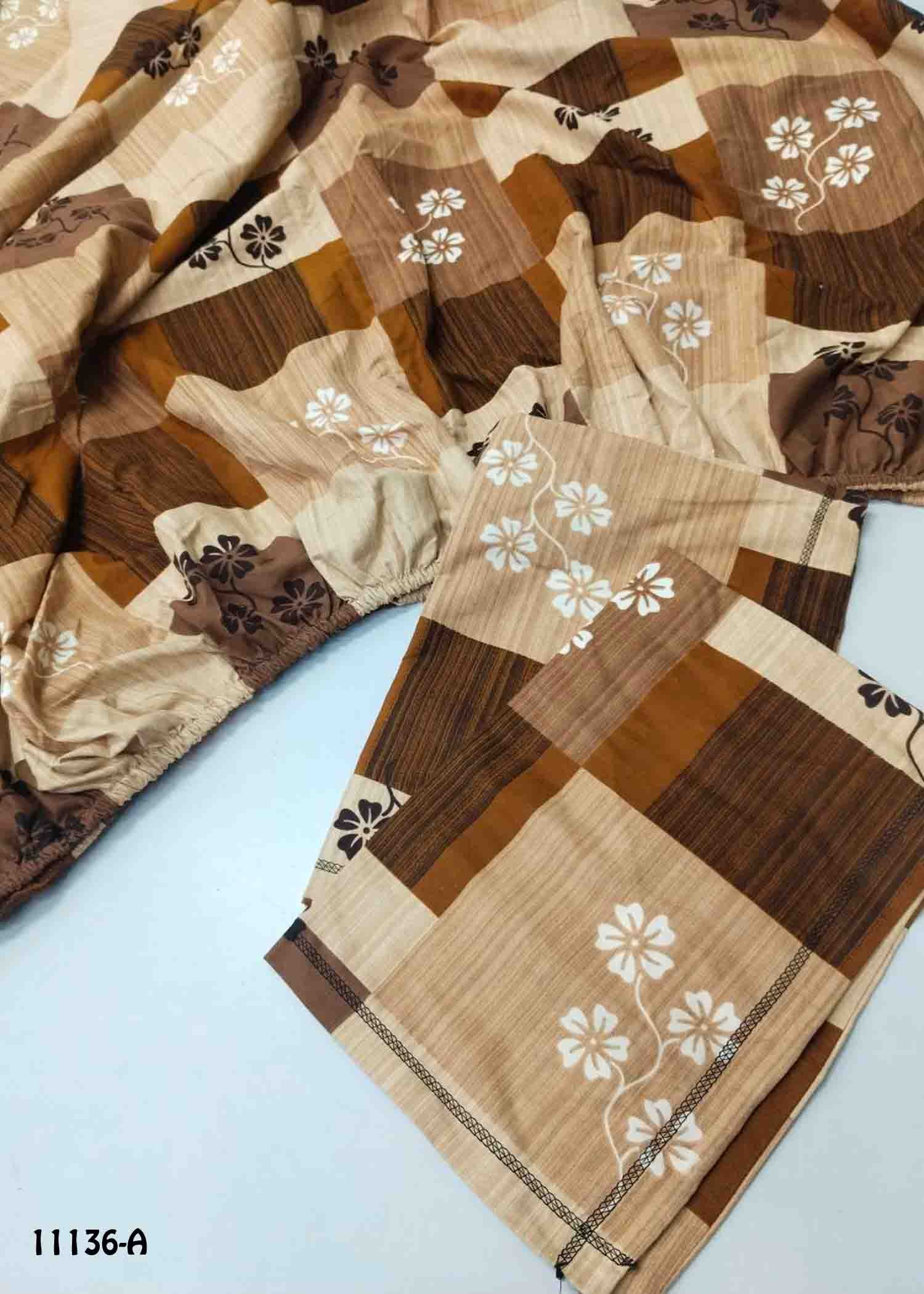 Arunya - 11136-A Brown Color (King Size) Homes Cotton FITTED (Elastic) Bedsheet CM1274406