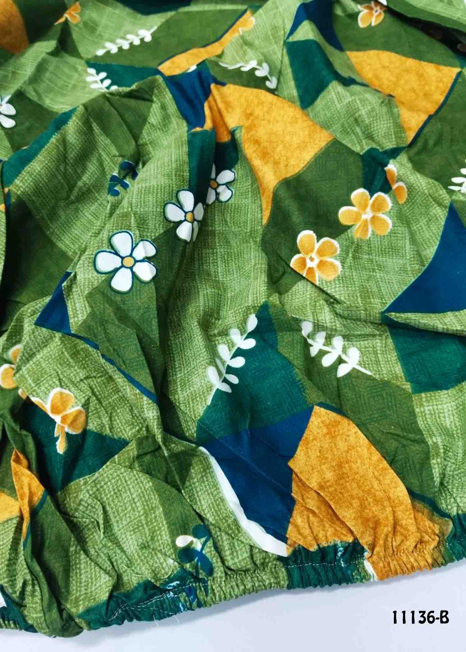 Arunya - 11136-B Green Color (King Size) Homes Cotton FITTED (Elastic) Bedsheet CM1274406