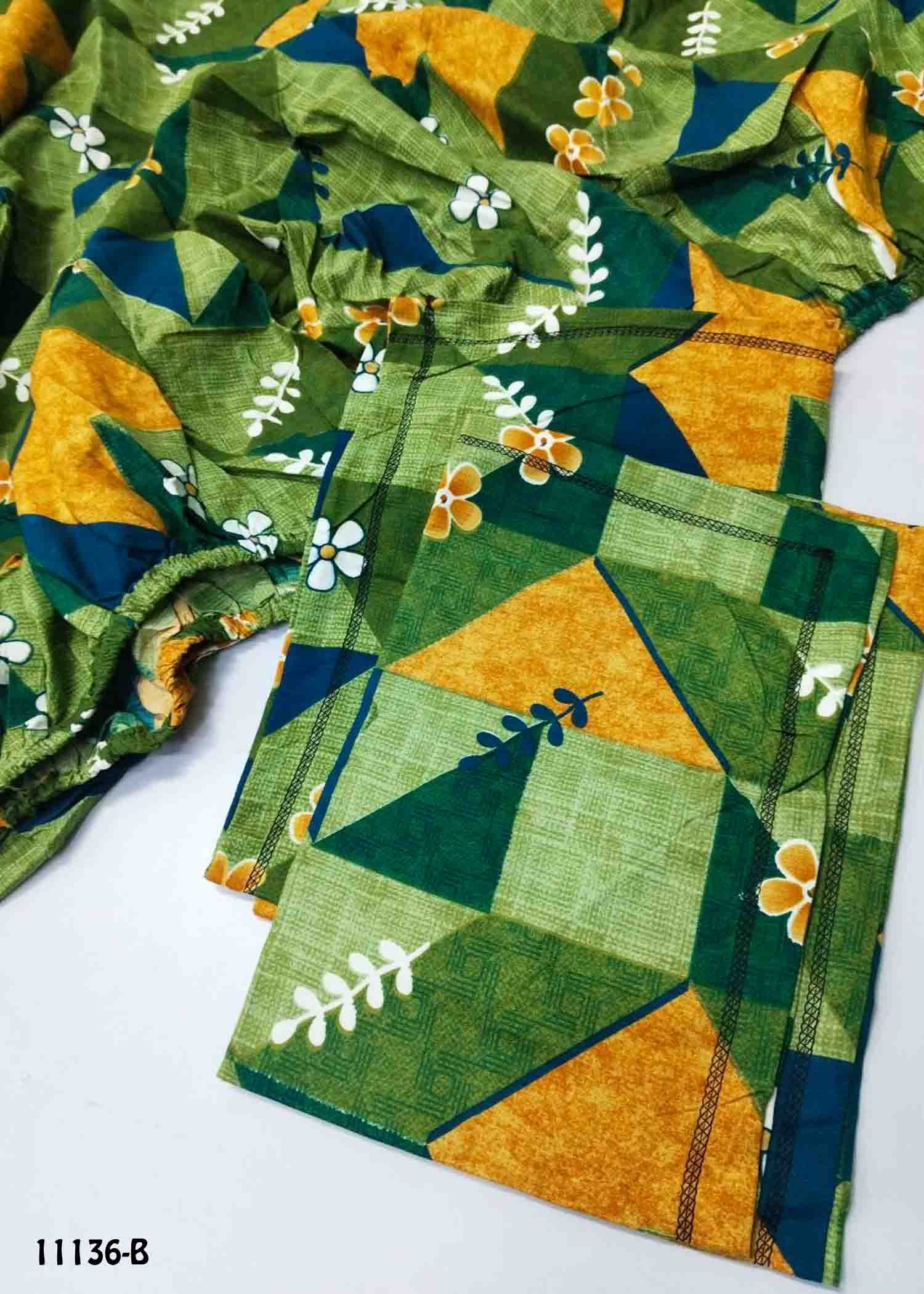 Arunya - 11136-B Green Color (King Size) Homes Cotton FITTED (Elastic) Bedsheet CM1274406