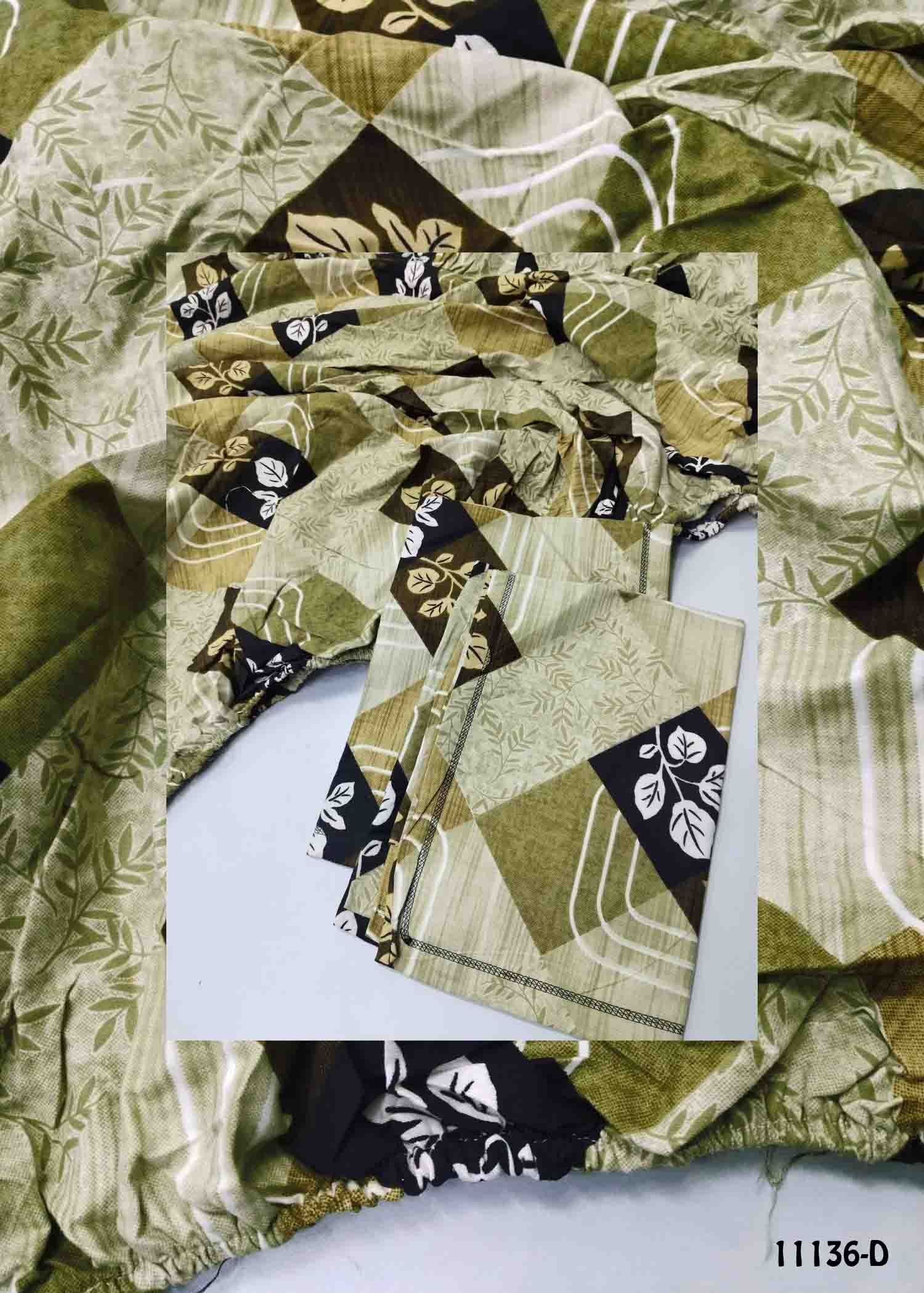 Arunya - 11136-D Green Color (King Size) Homes Cotton FITTED (Elastic) Bedsheet CM1274406