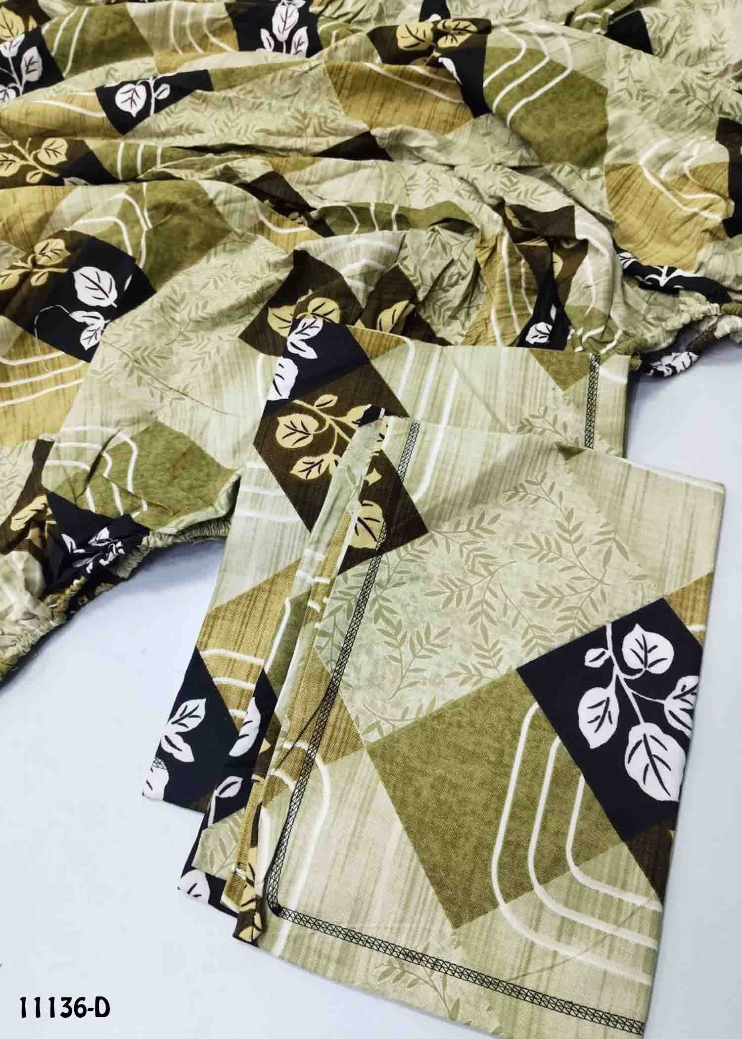 Arunya - 11136-D Green Color (King Size) Homes Cotton FITTED (Elastic) Bedsheet CM1274406