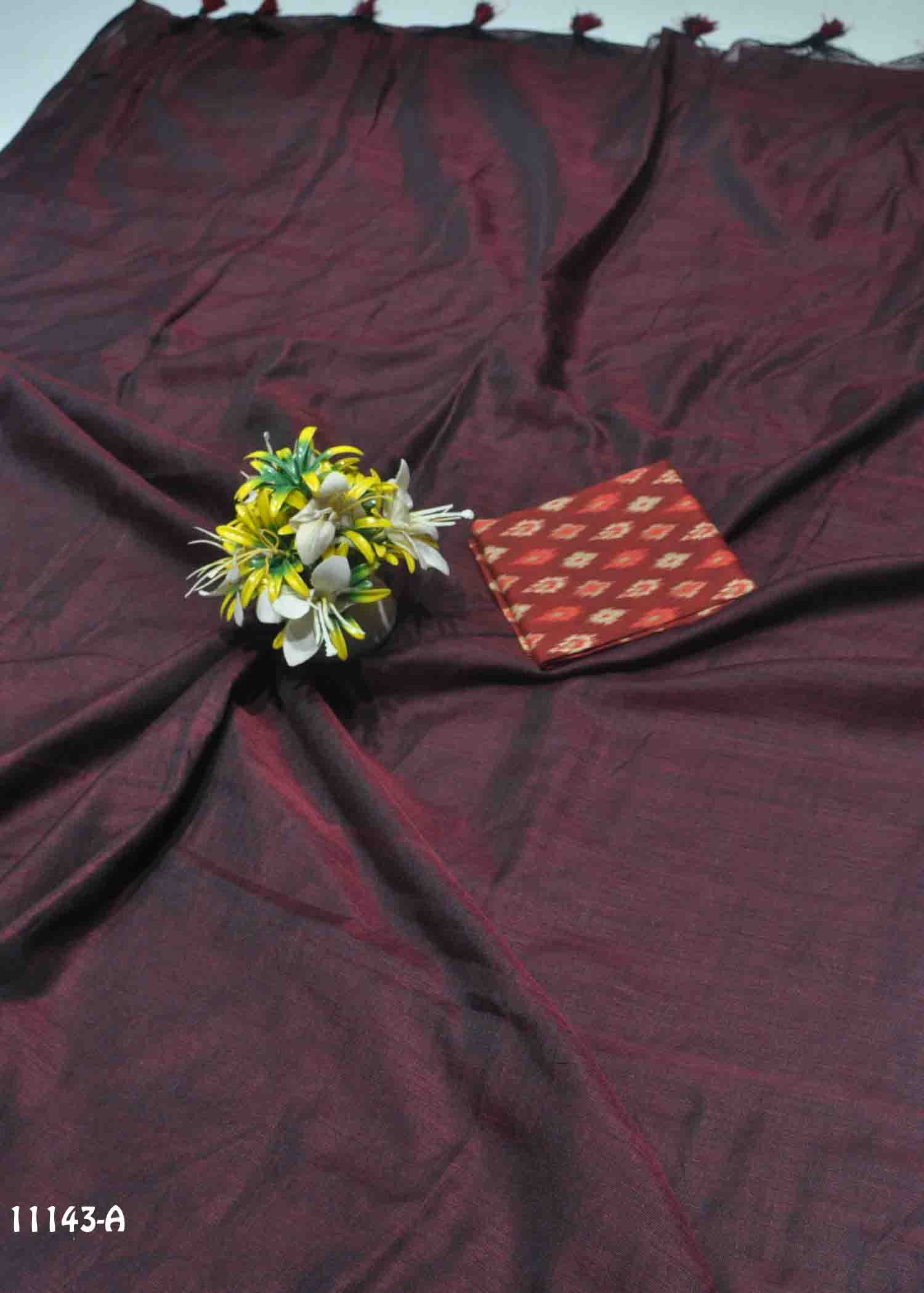 Amika -11143-A Dark Maroon Color Handloom Cotton Saree CM1312974 (LR7C)