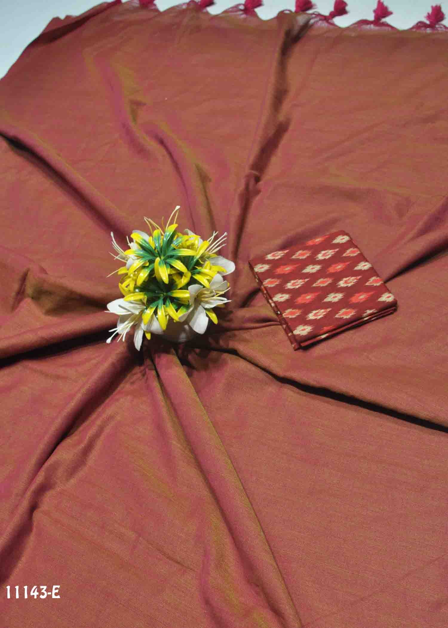 Amika -11143-E Brown Color Handloom Cotton Saree CM1312974 (LR7C)