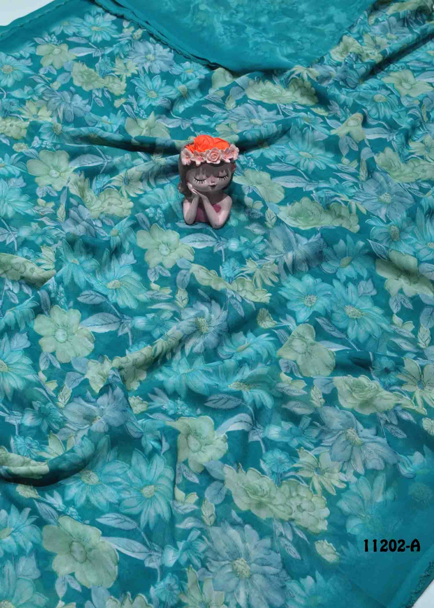 Vishaka - 11202-A PineGreen Color Roll Chiffon Saree CM1294080 (RR10C)