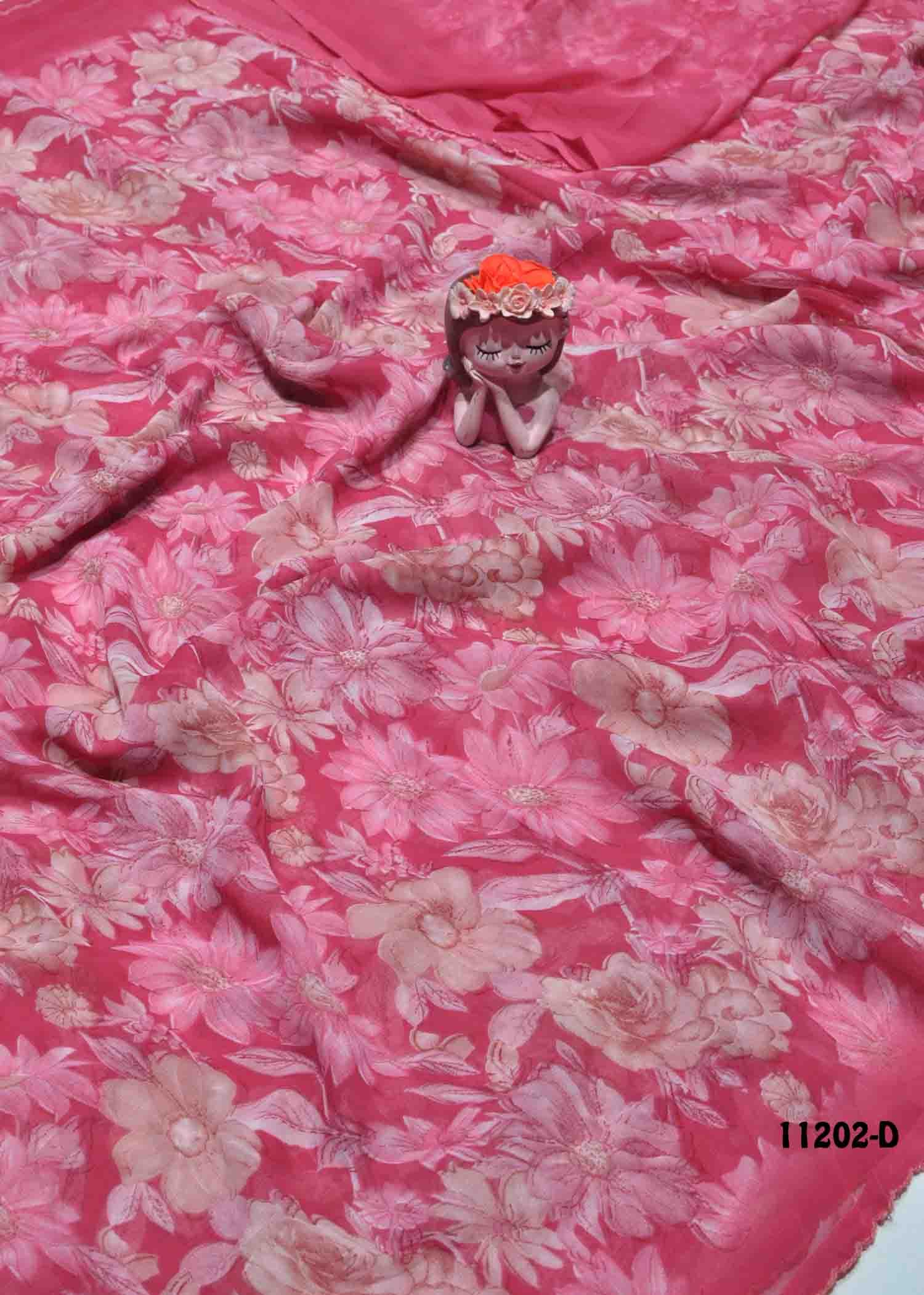 Vishaka - 11202-D Pink Color Roll Chiffon Saree CM1294080 (RR10C)