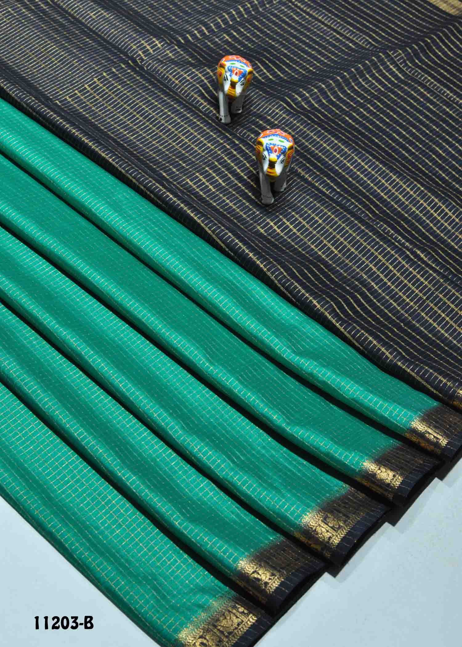 Nirazhi - 11203-B PineGreen Color Checked Mysore Crepe Silk Saree CM1291453 (RR3D)