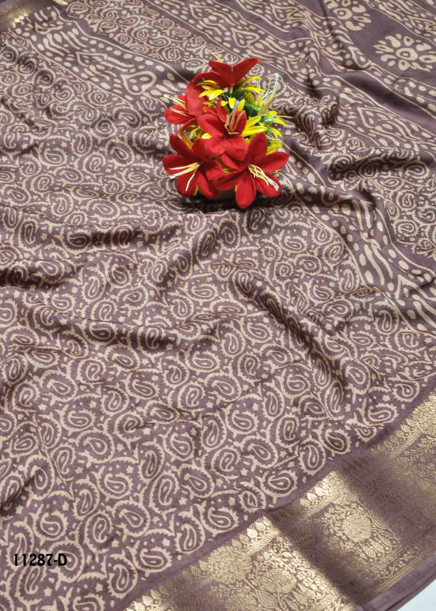 SriMithra - 11287-D TawnyBrown Color Rich Look Moss Chiffon Saree CM1316686 (LR11D)