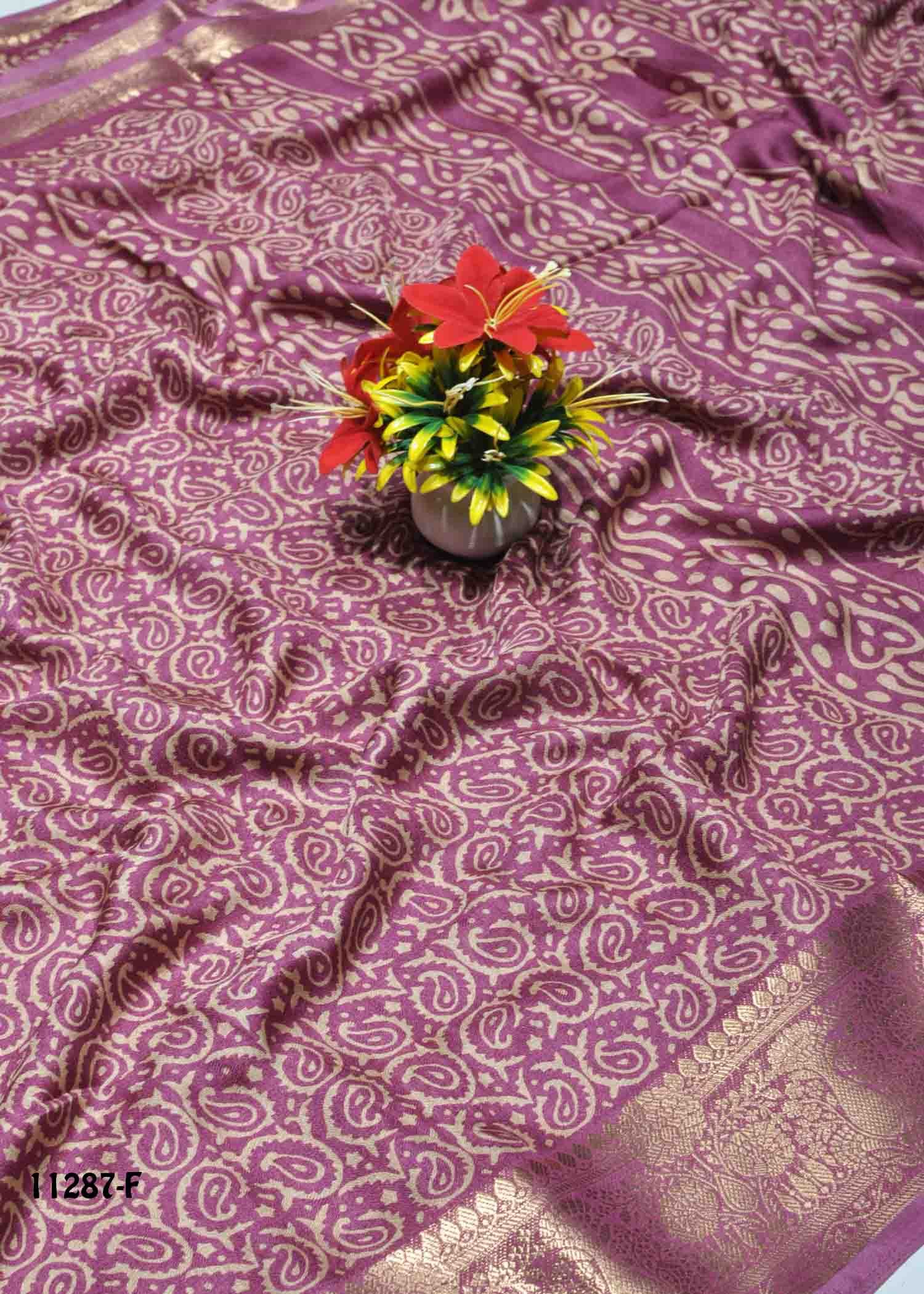 SriMithra - 11287-F DamsonPink Color Rich Look Moss Chiffon Saree CM1316686 (LR11D)