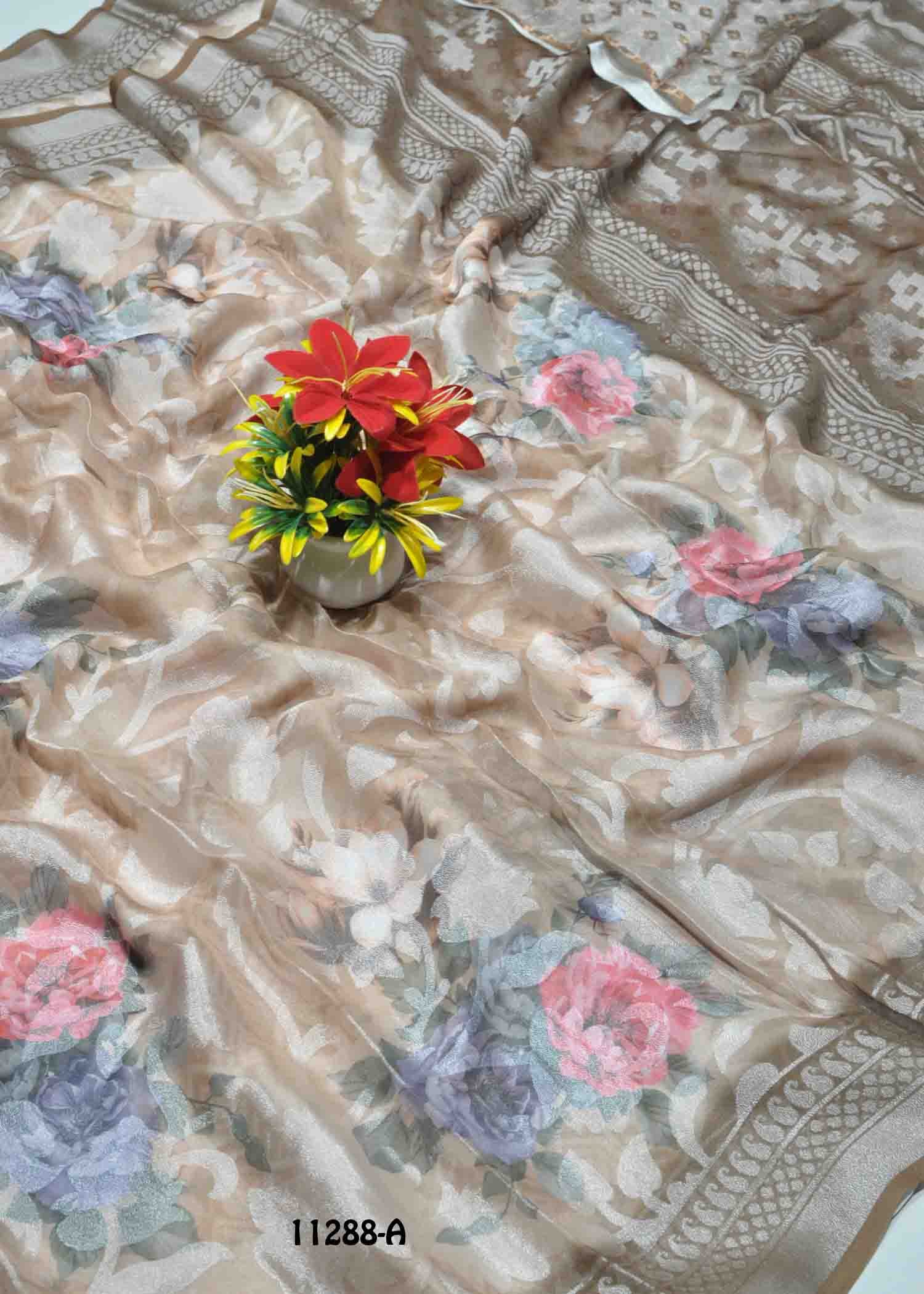 Rithika - 11288-A Sepia Brown Color Rich Look Brasso Saree CM1316685 (LR11D) (Copy)