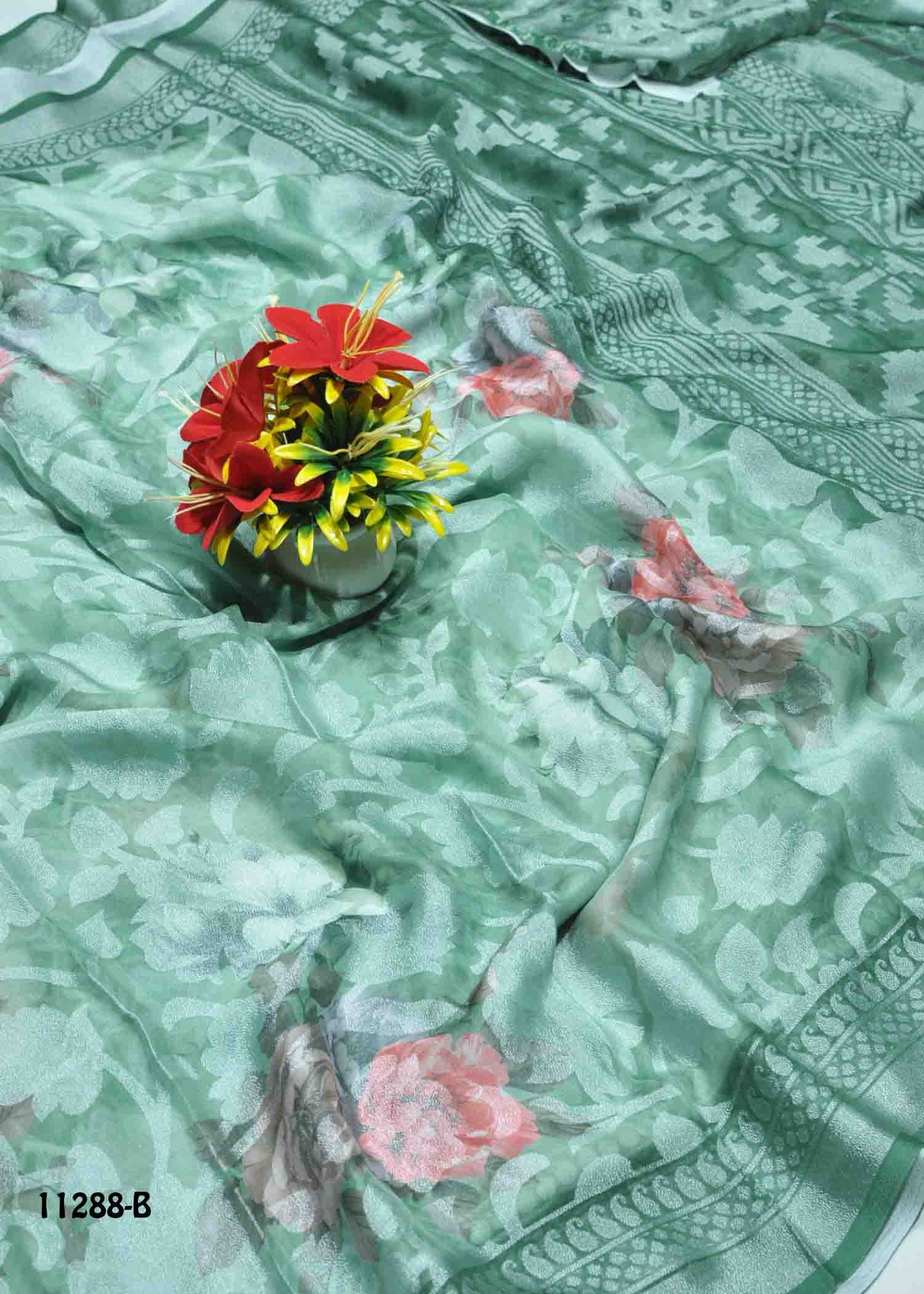 Rithika - 11288-B BasilGreen Color Rich Look Brasso Saree CM1316685 (LR11D)