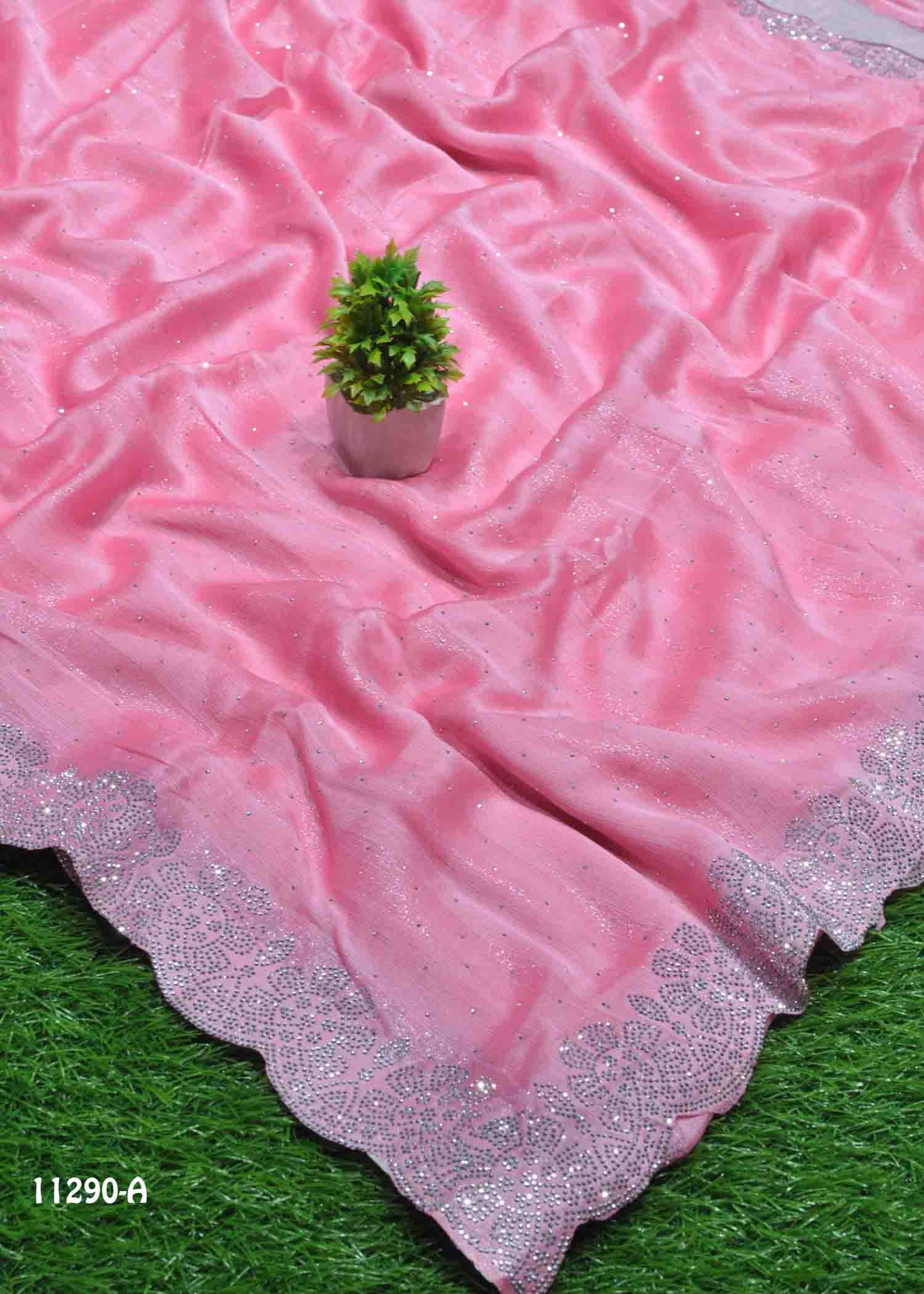 Ashwanthika - 11290-A BabyPink Color Stone Work Chiffon Saree CM1315886 (LR10D)