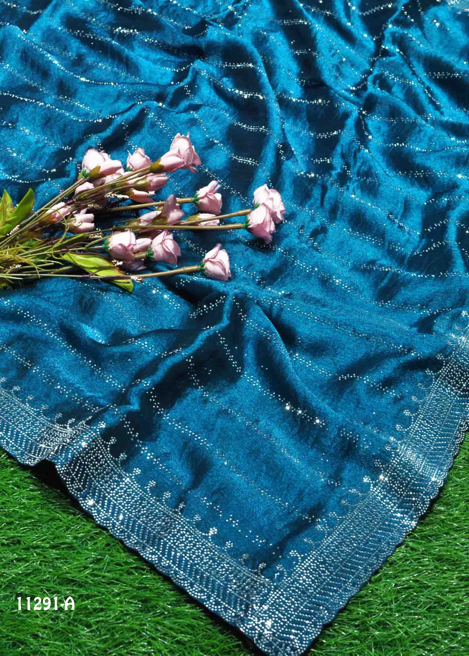 Thivitha - 11291-A PeacockBlue Color Stone Work Space Silk Saree CM1316269 (LR10D)