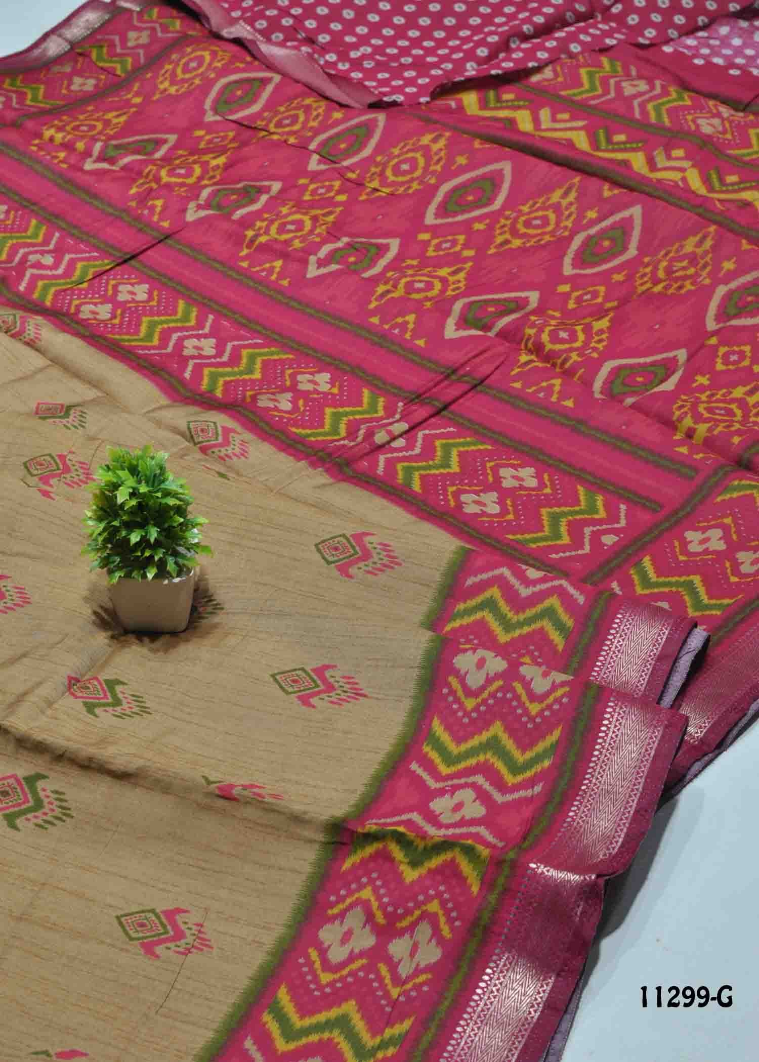 Saanvika -11299-G Tan Color New Arrival Dola Silk Saree CM1315309 (LR5E)