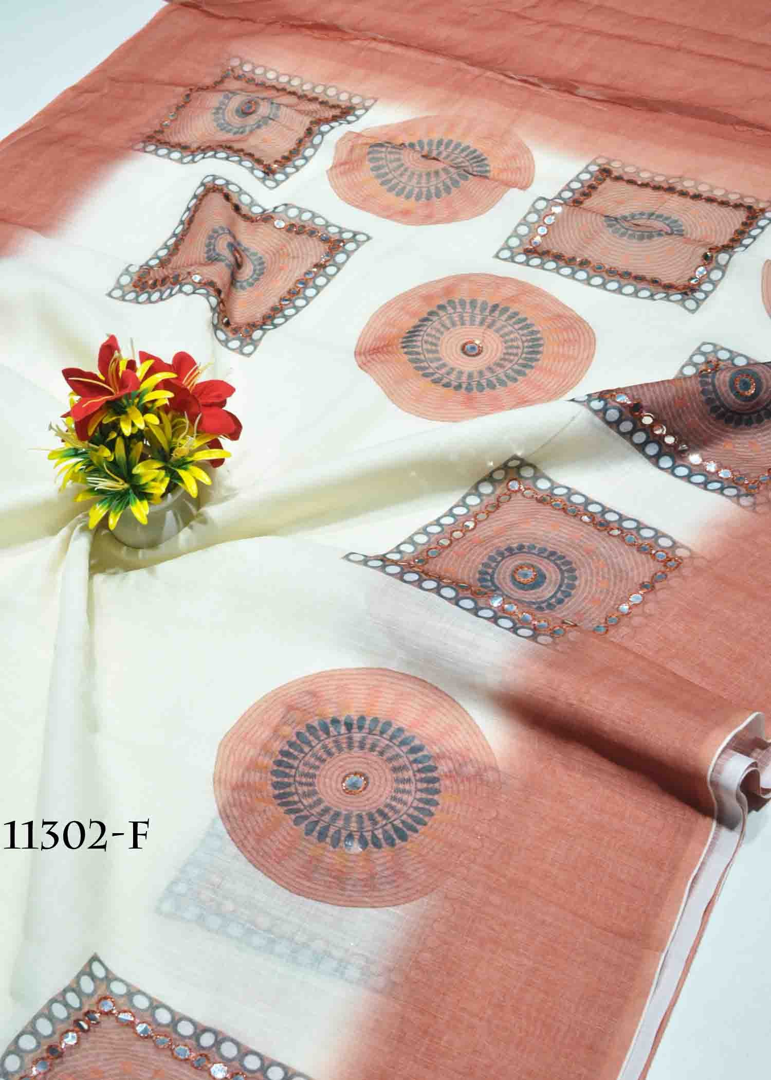 Sethika - 11302-F Halfwhite With Brown Color Elegant Look Linen Cotton Saree CM1310583 (RR6C)