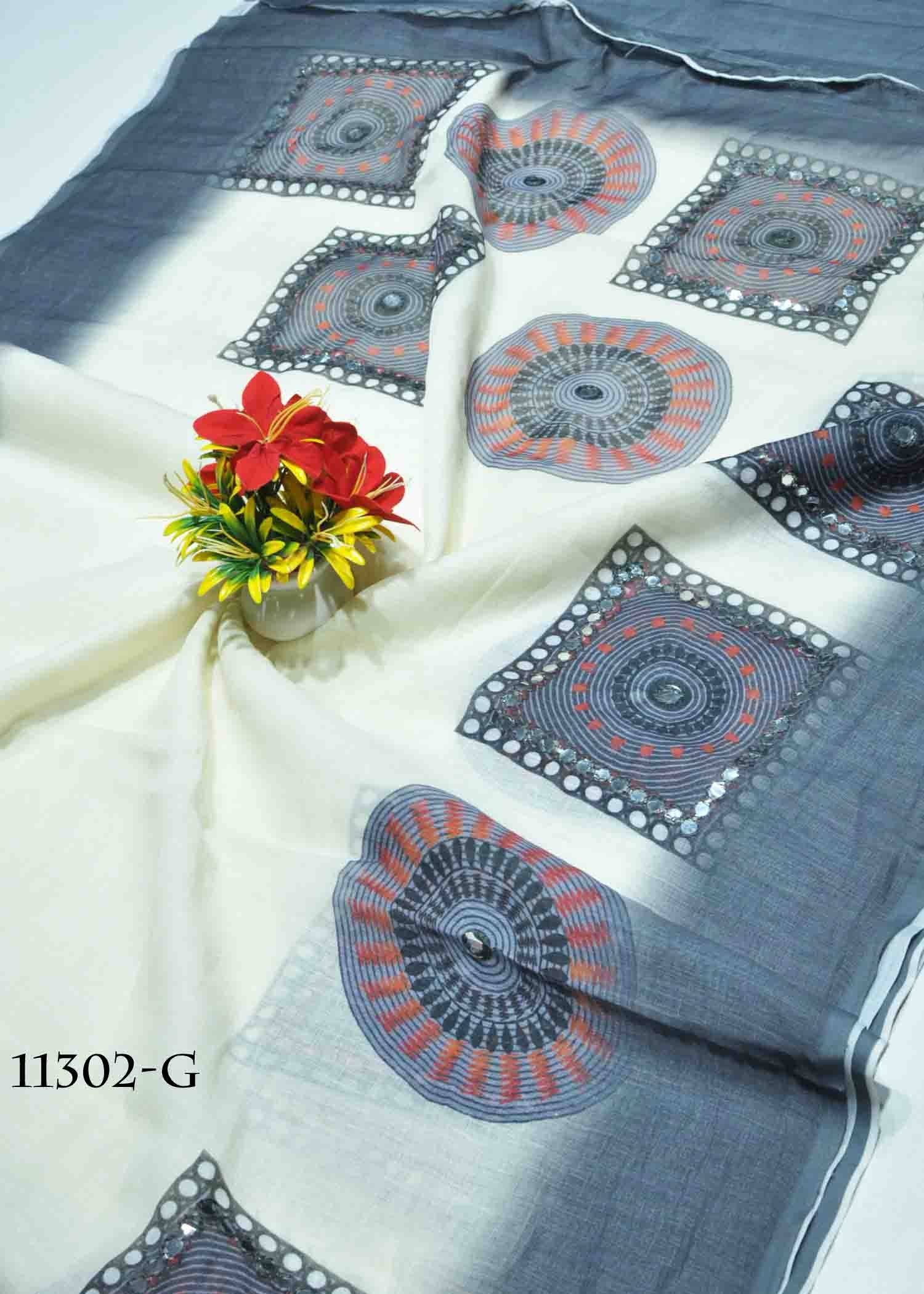 Sethika - 11302-G Halfwhite With GraphiteGrey Color Elegant Look Linen Cotton Saree CM1310583 (RR6C)