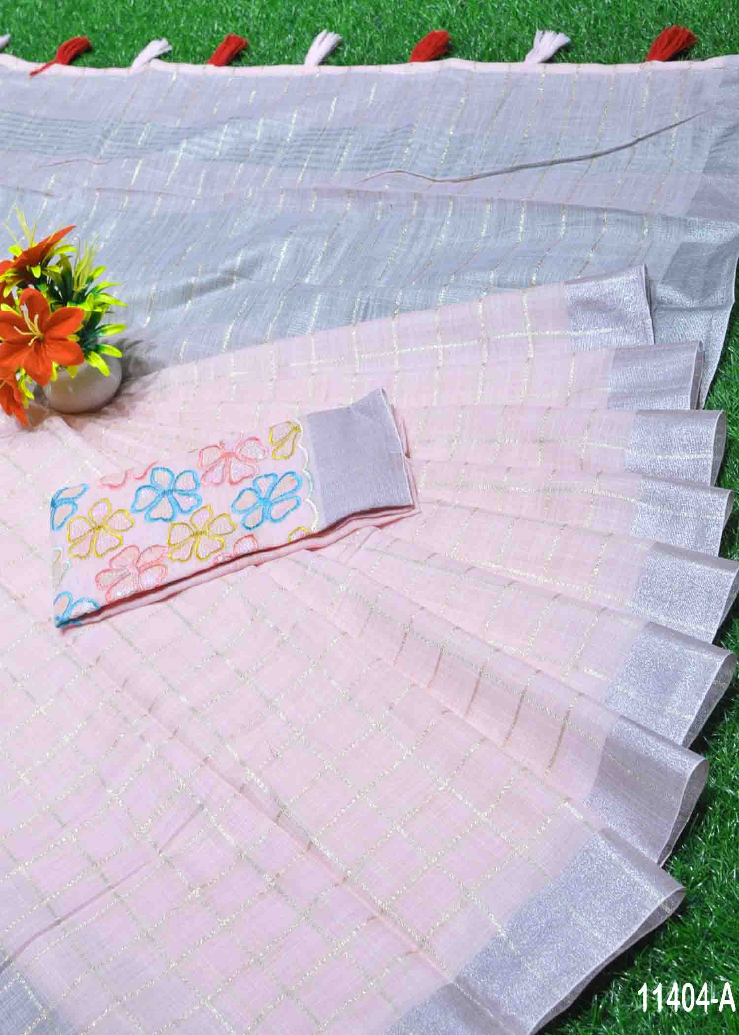 Charmi - 11404-A Pink Color Fancy Linen Cotton Saree CM1308270 (RR5B)