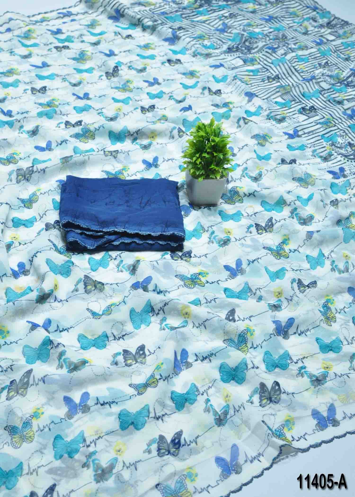 Clara - 11405-A HalfWhite Color Roll Chiffon Saree CM1294080 (RR10B)