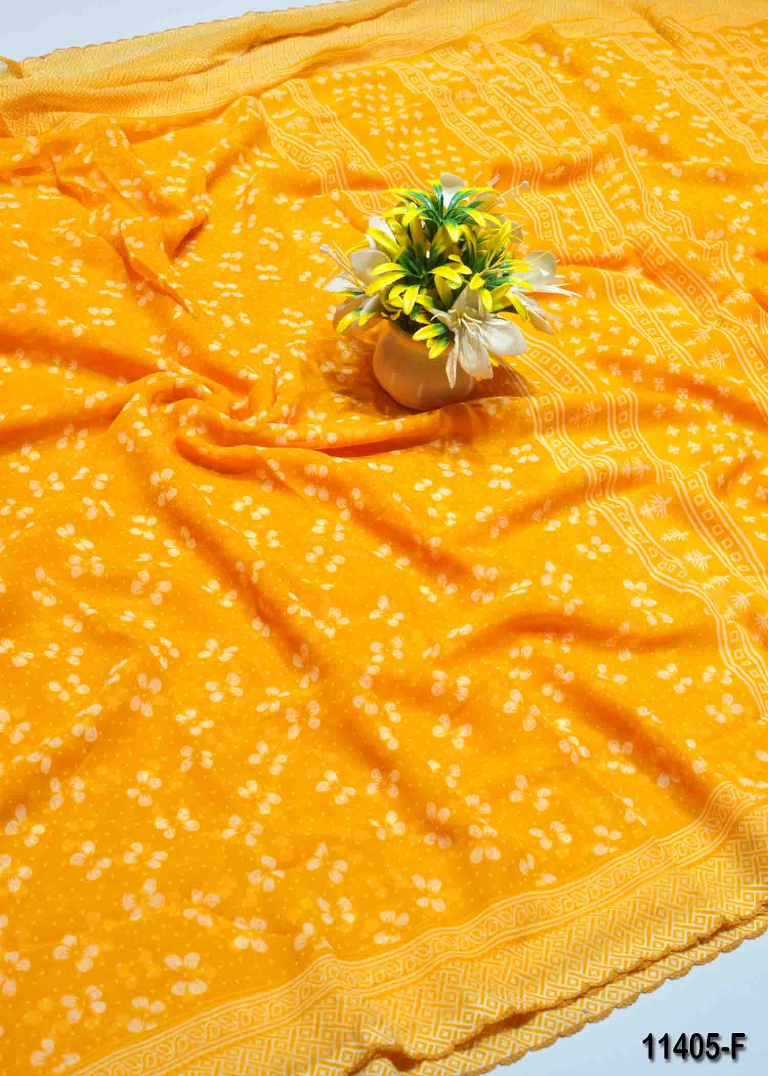 Clara - 11405-F Yellow Color Roll Chiffon Saree CM1294080 (RR10B)