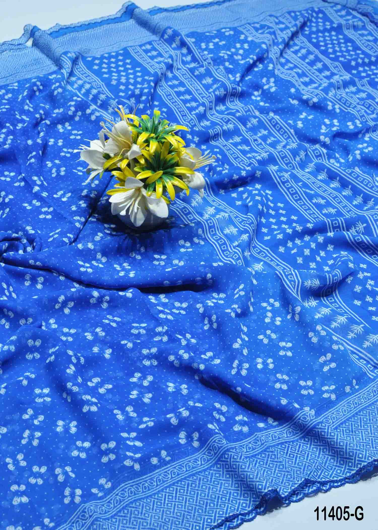 Clara - 11405-G Blue Color Roll Chiffon Saree CM1294080 (RR10B)