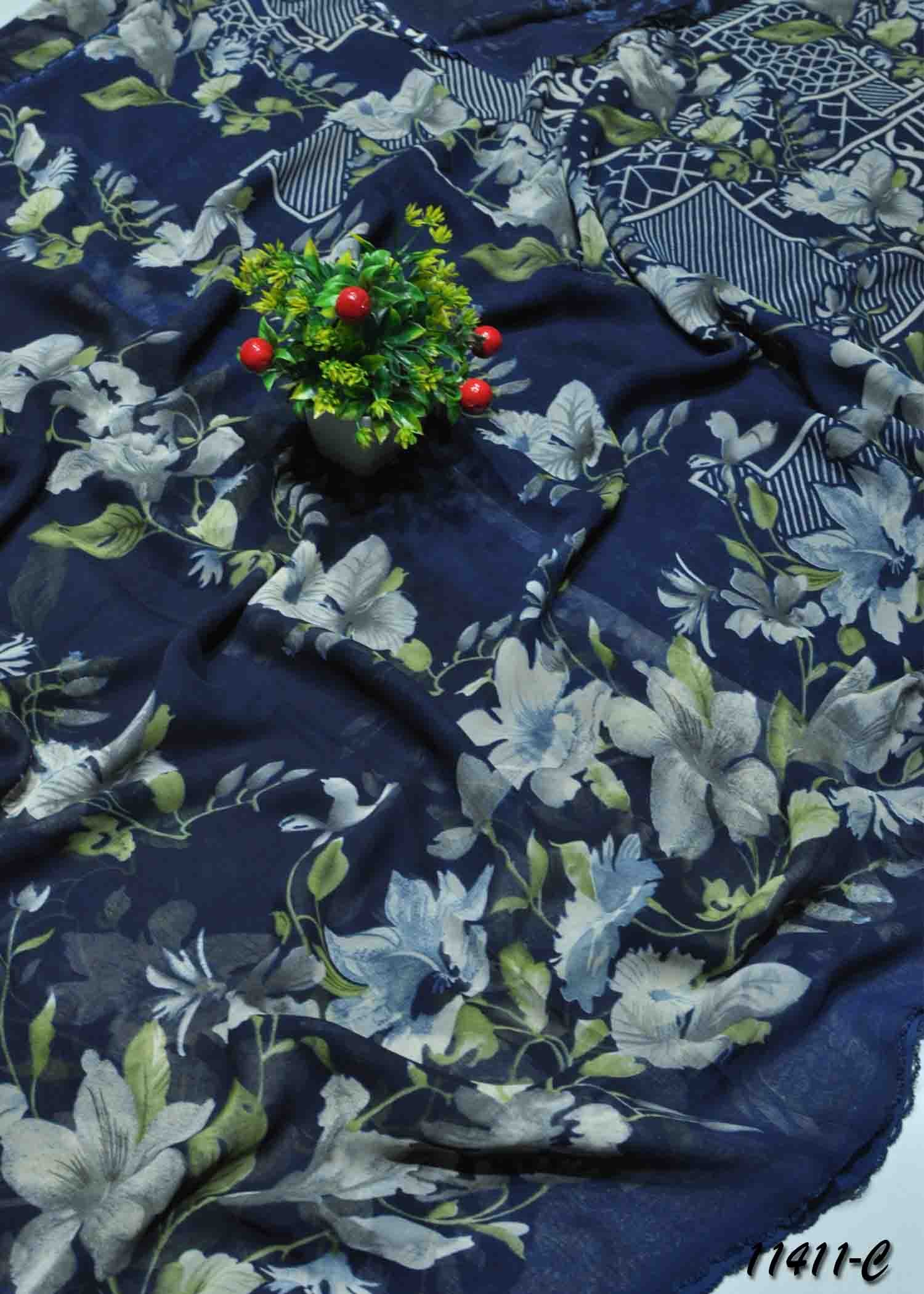 Charvika - 11411-C Navyblue Color Roll Chiffon Saree CM1294080 (RR10B)