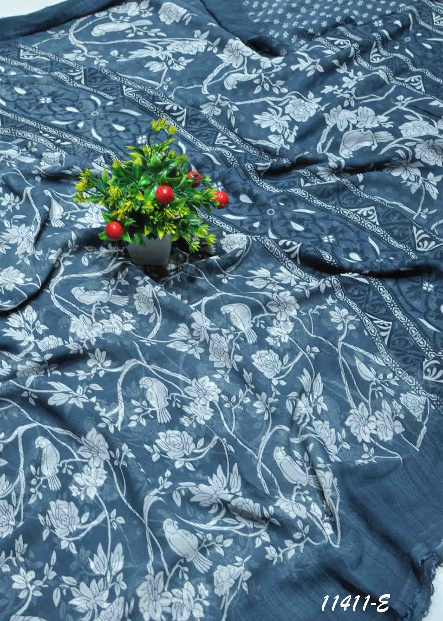 Charvika - 11411-E Grey Color Roll Chiffon Saree CM1294080 (RR10B)