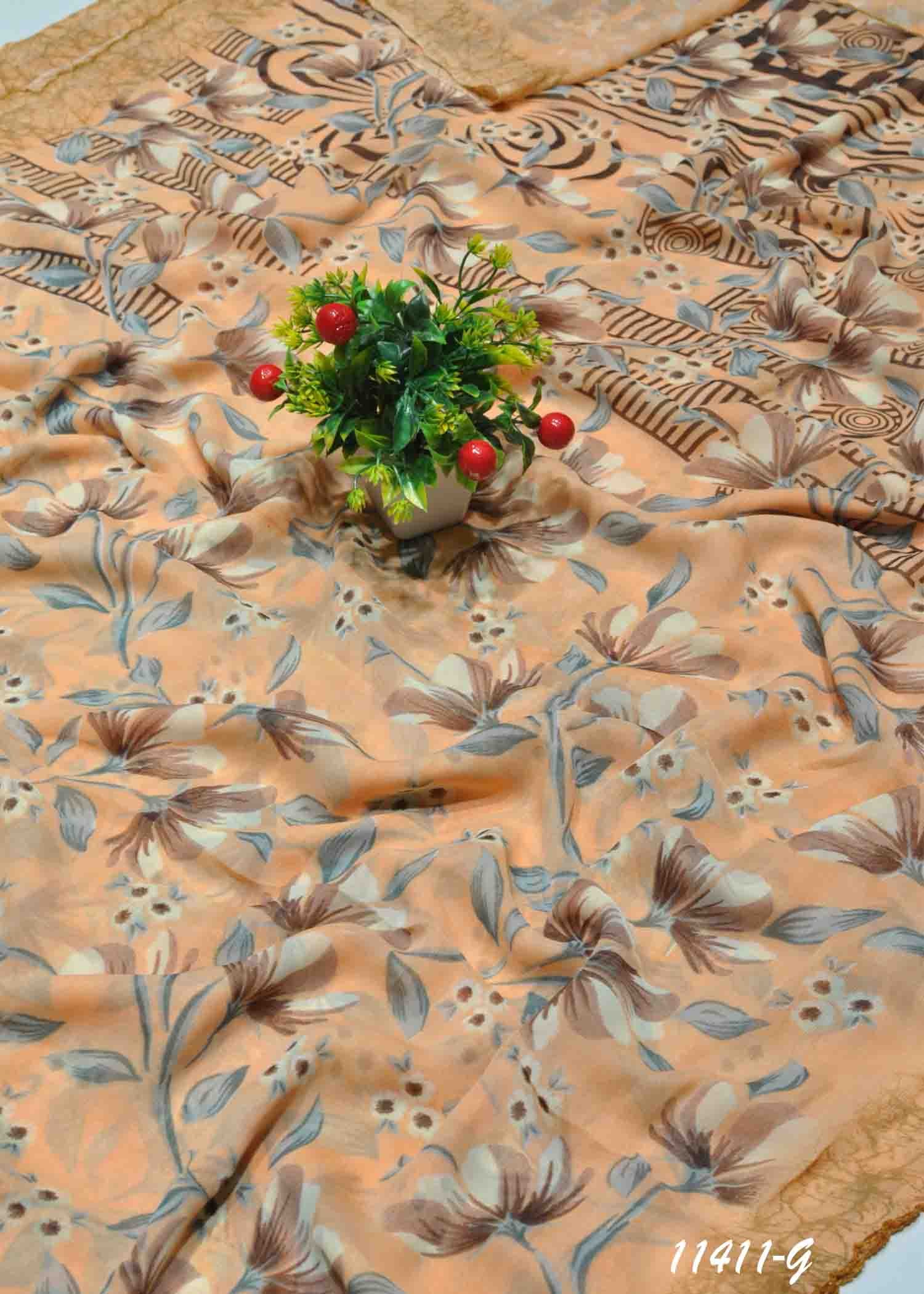 Charvika - 11411-G Orange Color Roll Chiffon Saree CM1294080 (RR10B)