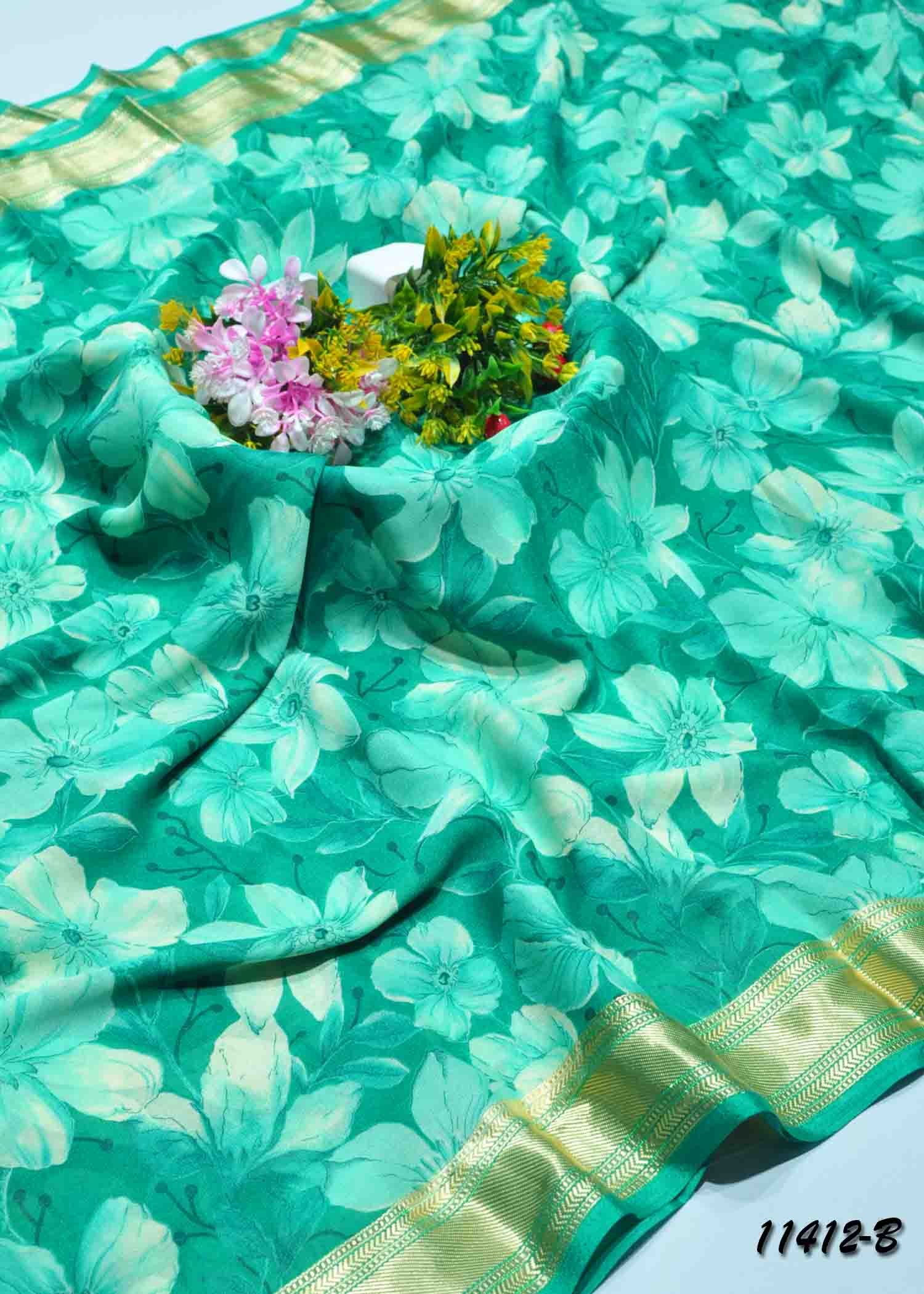 Clancy -11412-B JadeGreen Color Rich Look Elagant Soft Chiffon Saree CM1310943 (RR10C)