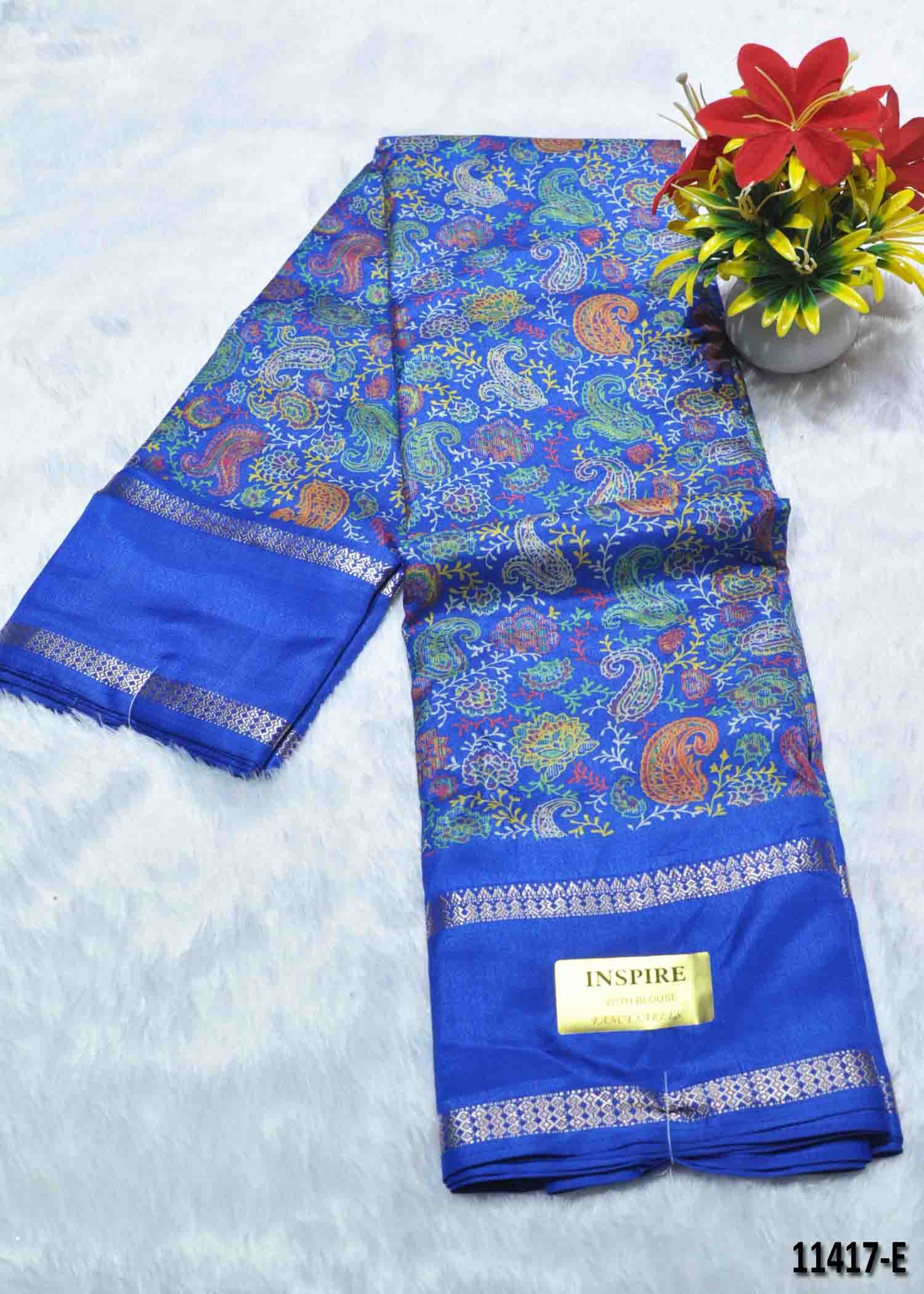 Reena - 11417-E Blue Color Malgudi Crepe Saree CM1303894 (RR9D)