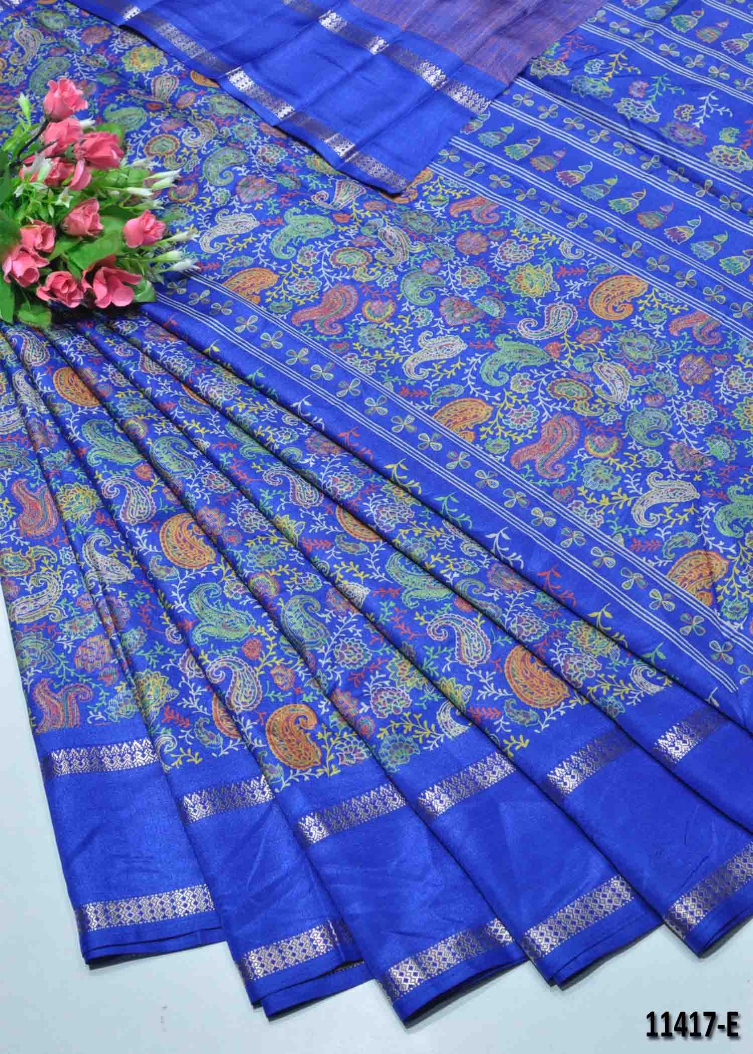 Reena - 11417-E Blue Color Malgudi Crepe Saree CM1303894 (RR9D)