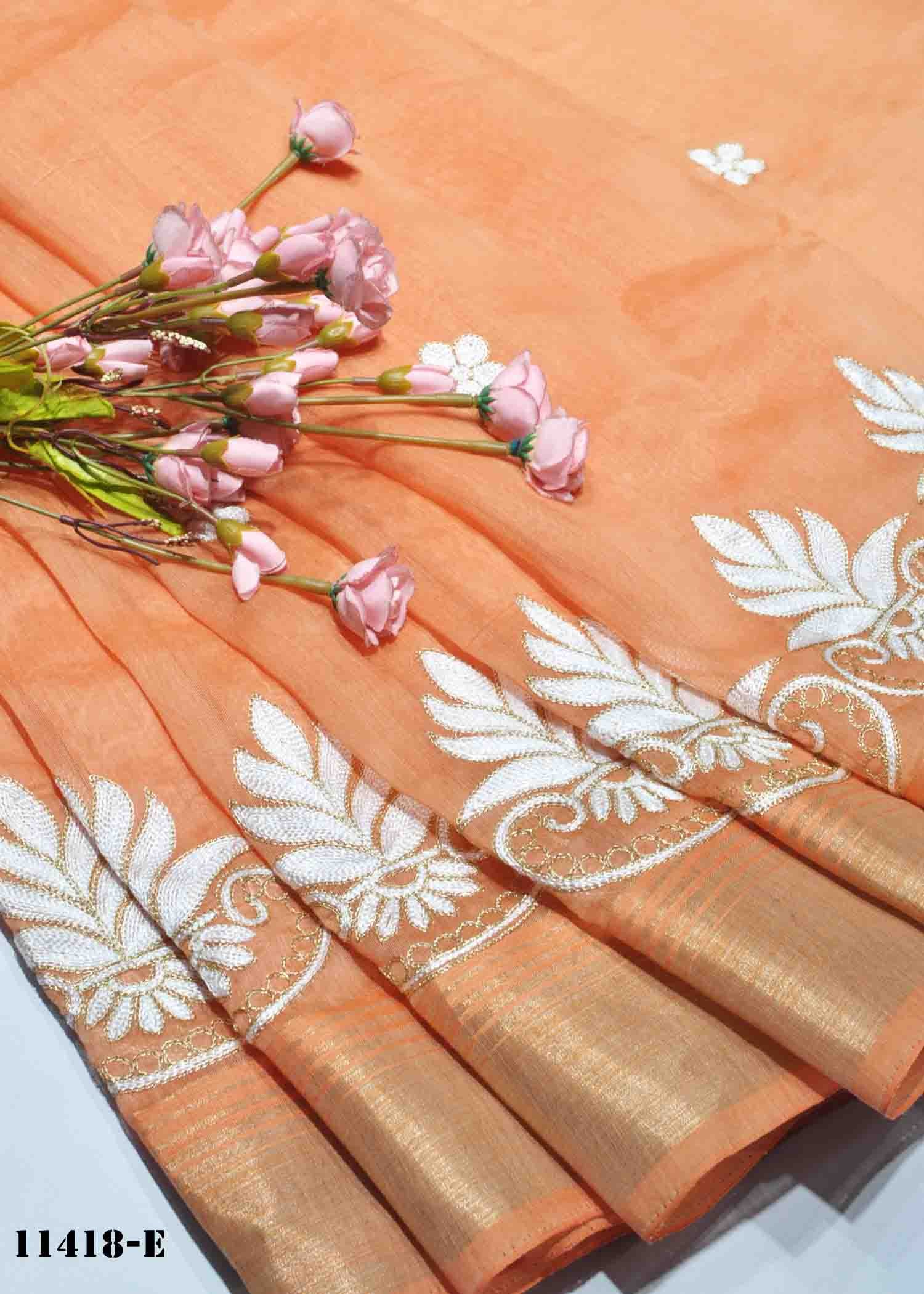 Radhi - 11418-E Salmon Orange Color Elegant Look Linen Cotton Saree CM1308569 (RR6B)