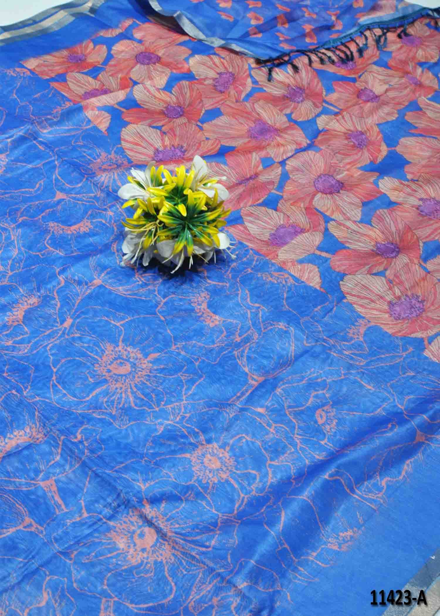 Reshma - 11423-A Blue Color Elegant Look Chanderi Cotton Saree CM1302090 (RR6C)