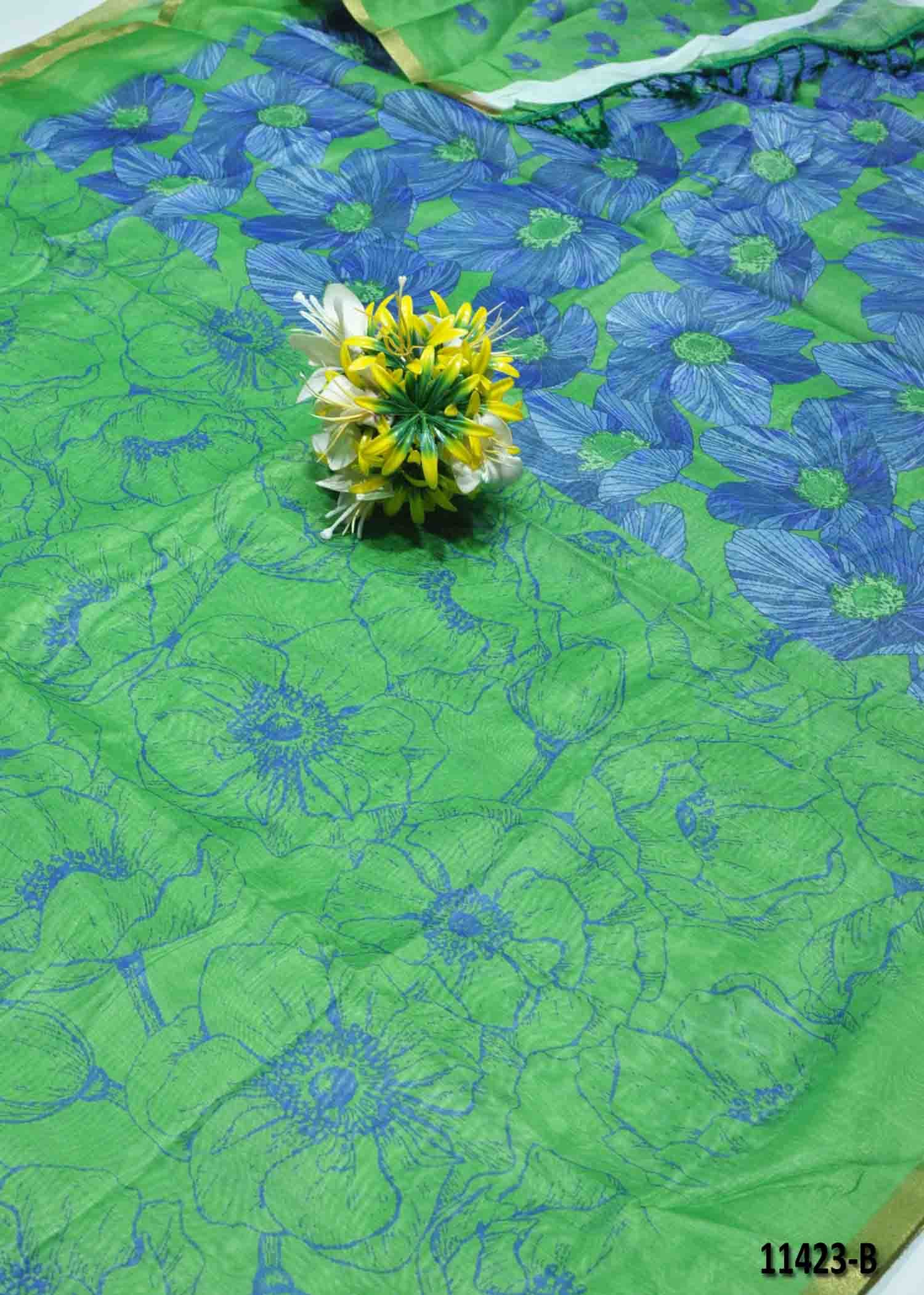 Reshma - 11423-B Green Color Elegant Look Chanderi Cotton Saree CM1302090 (RR6C)