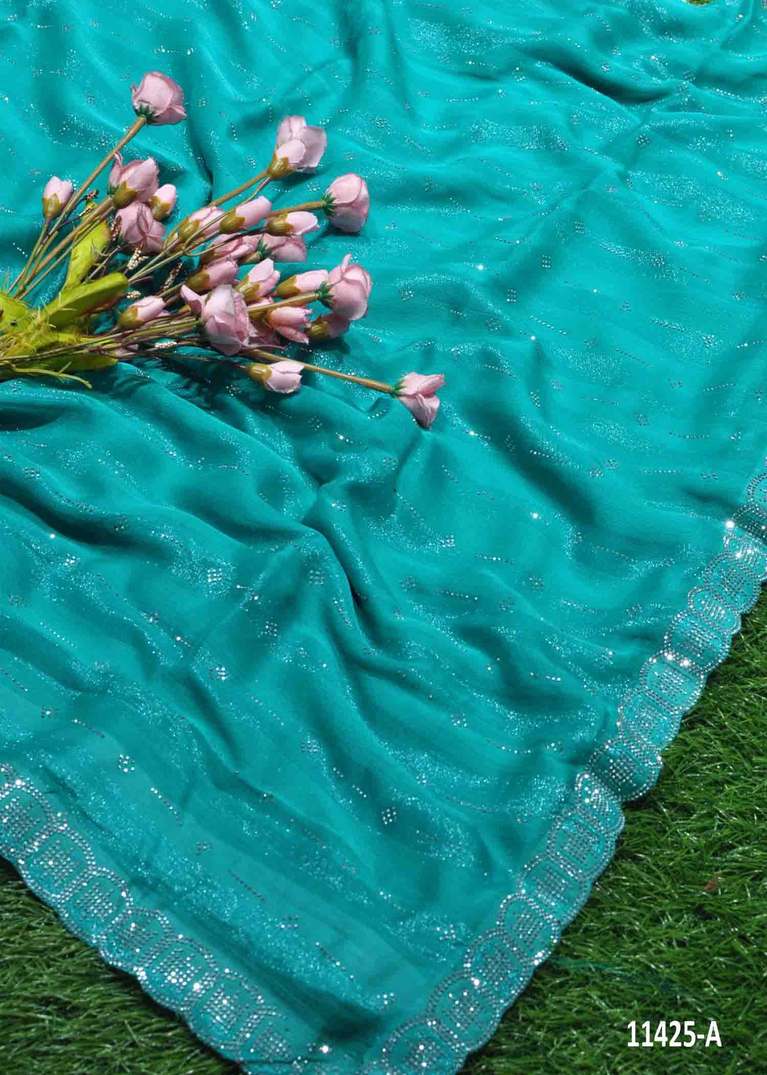 Kalyani - 11425-A Cyan Color Elegant Stone work Georgette Saree CM1278401 (RR10C)