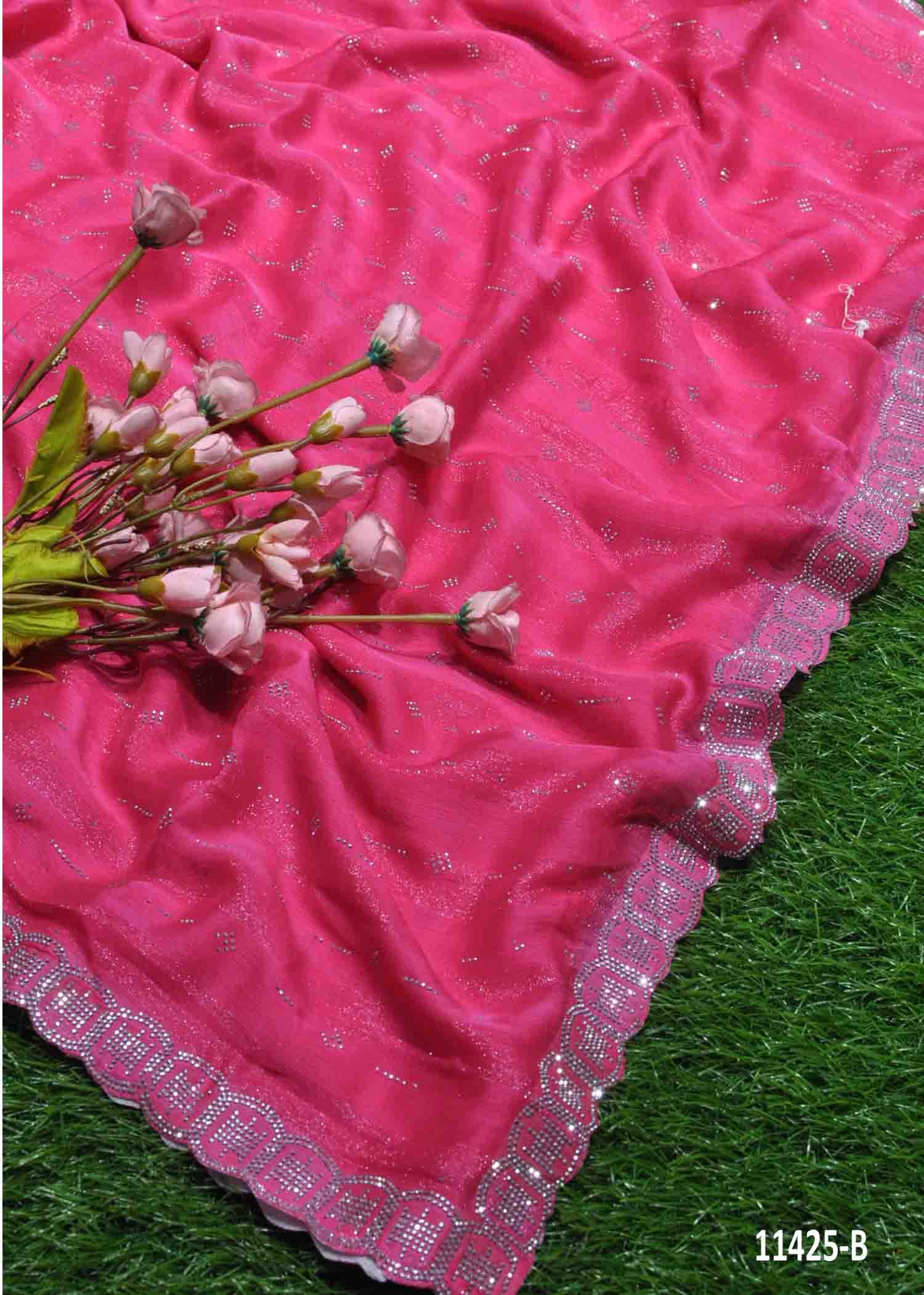 Kalyani - 11425-B HotPink Color Elegant Stone work Georgette Saree CM1278401 (RR10C)