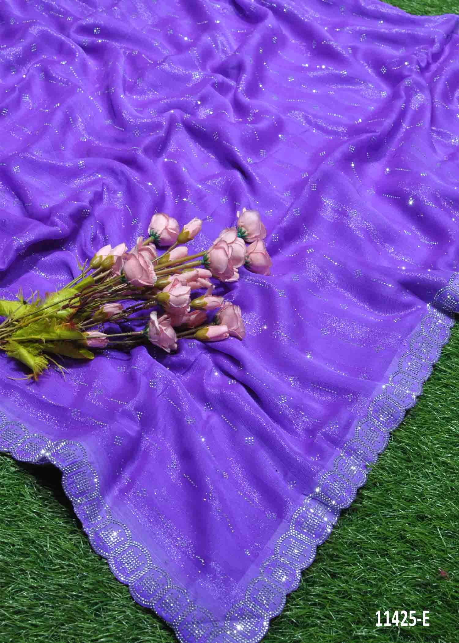 Kalyani - 11425-E Violet Color Elegant Stone work Georgette Saree CM1278401 (RR10C)