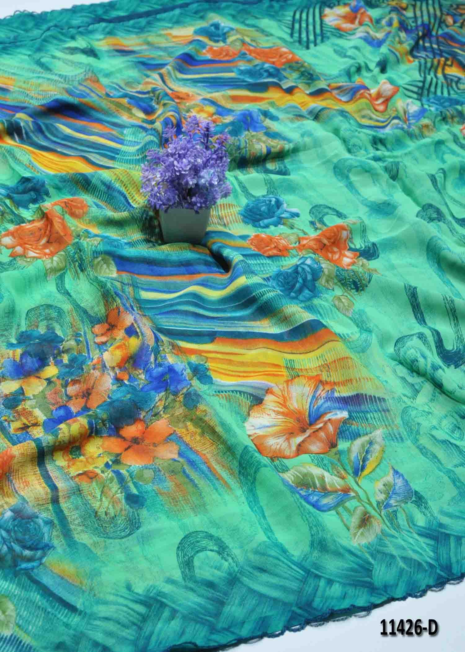 Kamali - 11426-D JadeGreen Color Roll Chiffon Saree CM1294080 (RR10C)