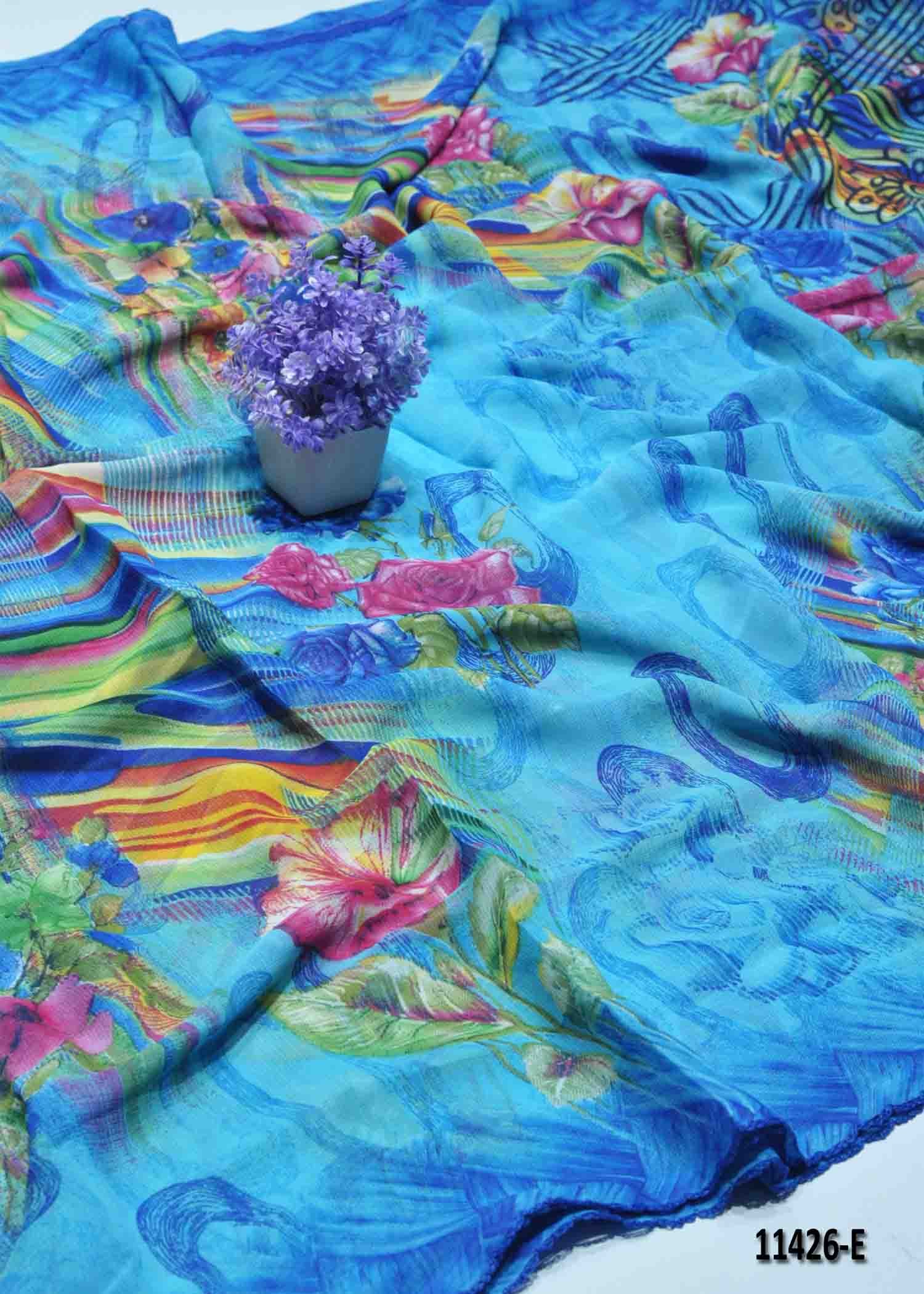 Kamali - 11426-E PacificBlue Color Roll Chiffon Saree CM1294080 (RR10C)