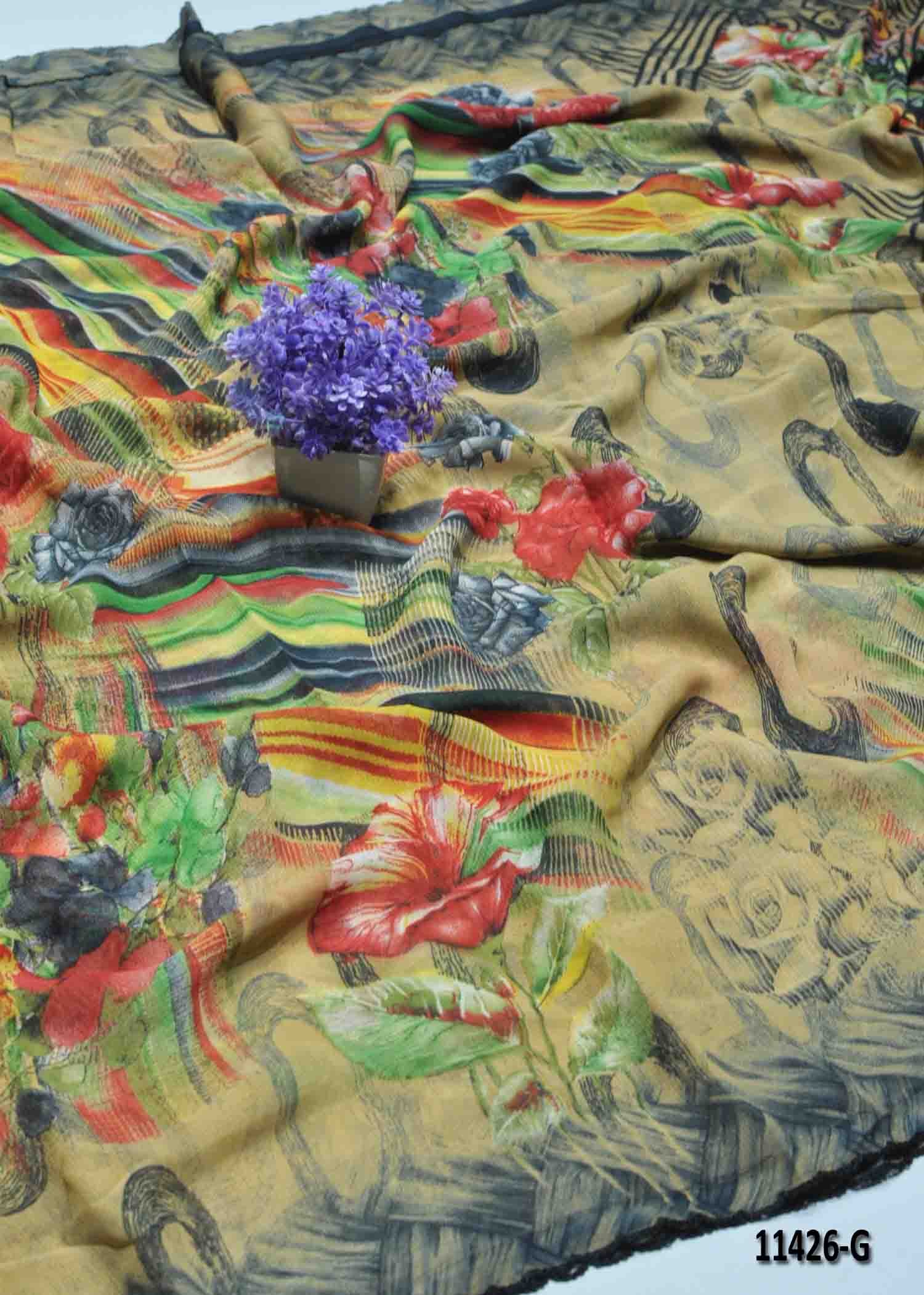 Kamali - 11426-G PennyBrown Color Roll Chiffon Saree CM1294080 (RR10C)