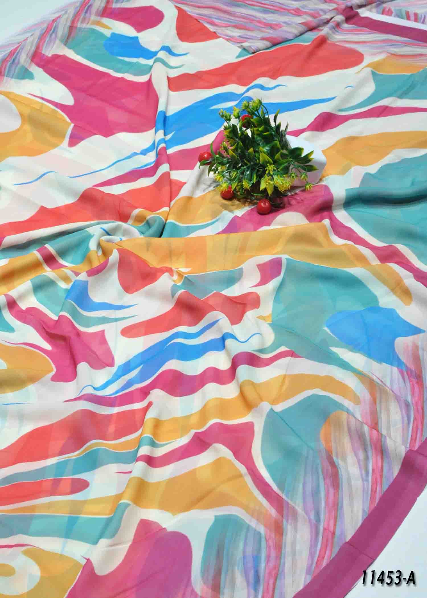 Tharika - 11453-A Multi Color with Purple Border Soft Georgette Saree CM1316100 (LR11B)