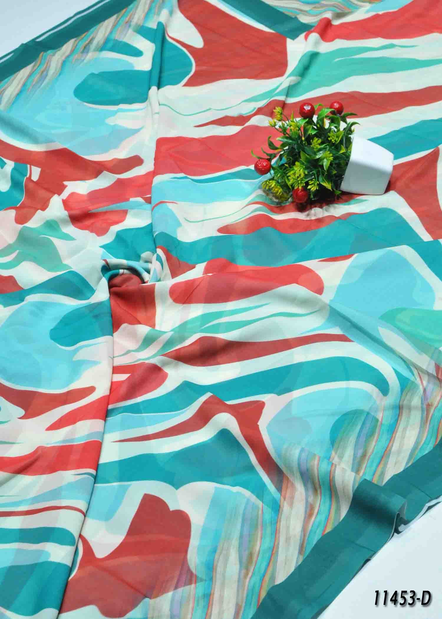 Tharika - 11453-D Multi Color with PineGreen Border Soft Georgette Saree CM1316100 (LR11B)