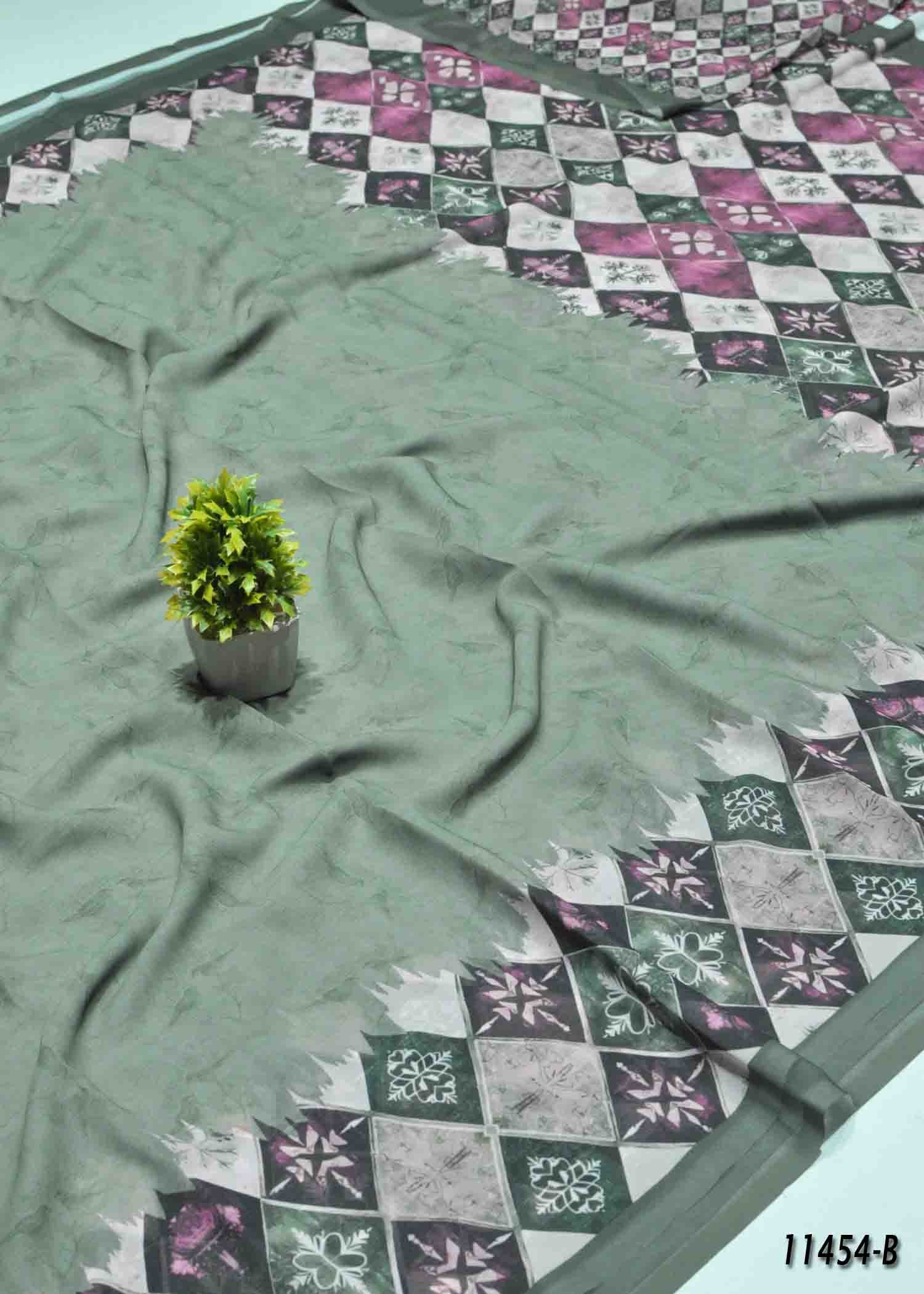 Thulasi - 11454-B PickleGreen Color Soft Georgette Saree CM1316100 (LR11B)