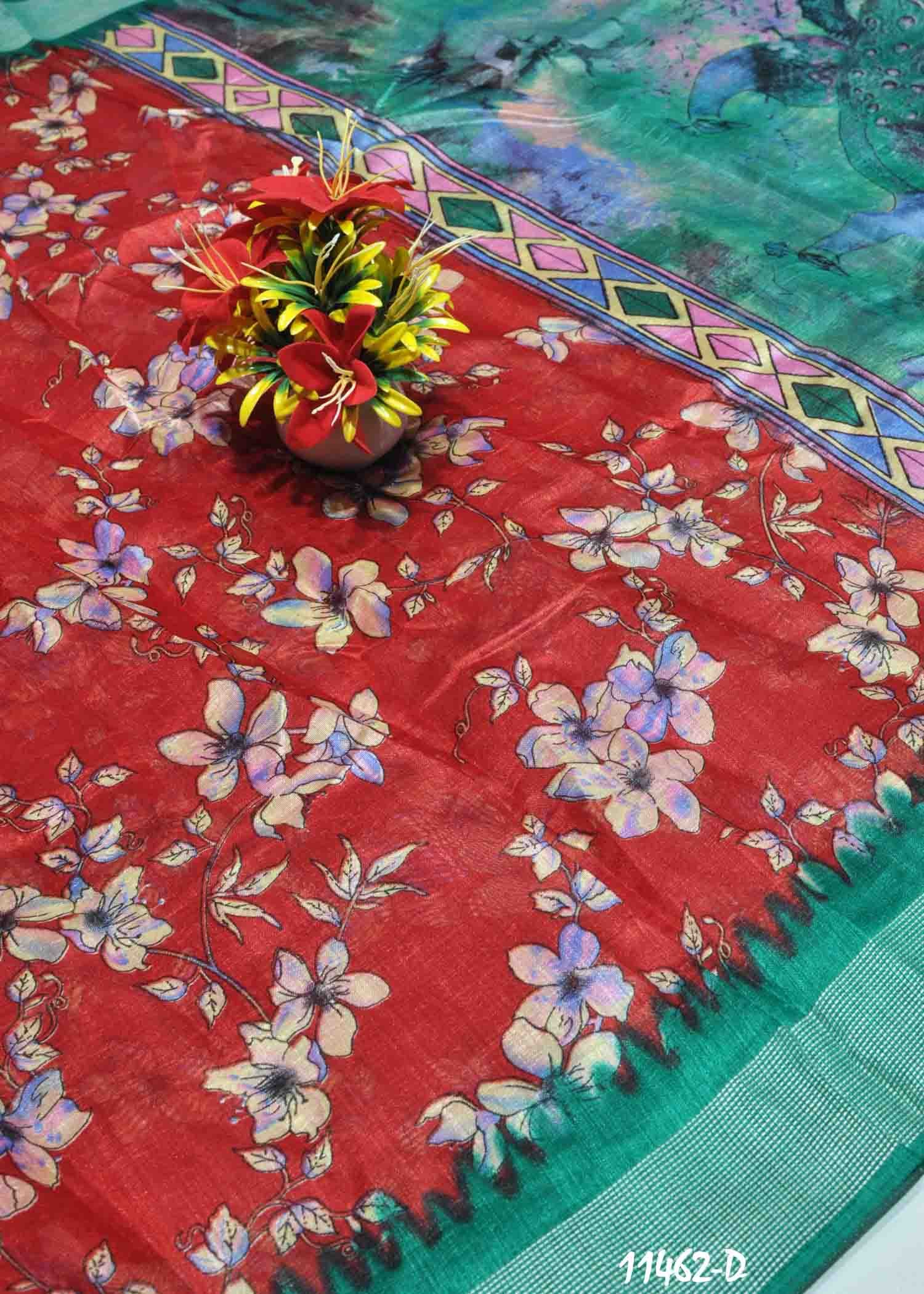 Akira -11462-D Red Color Mixed Cotton Saree CM1316231 (LR6C)