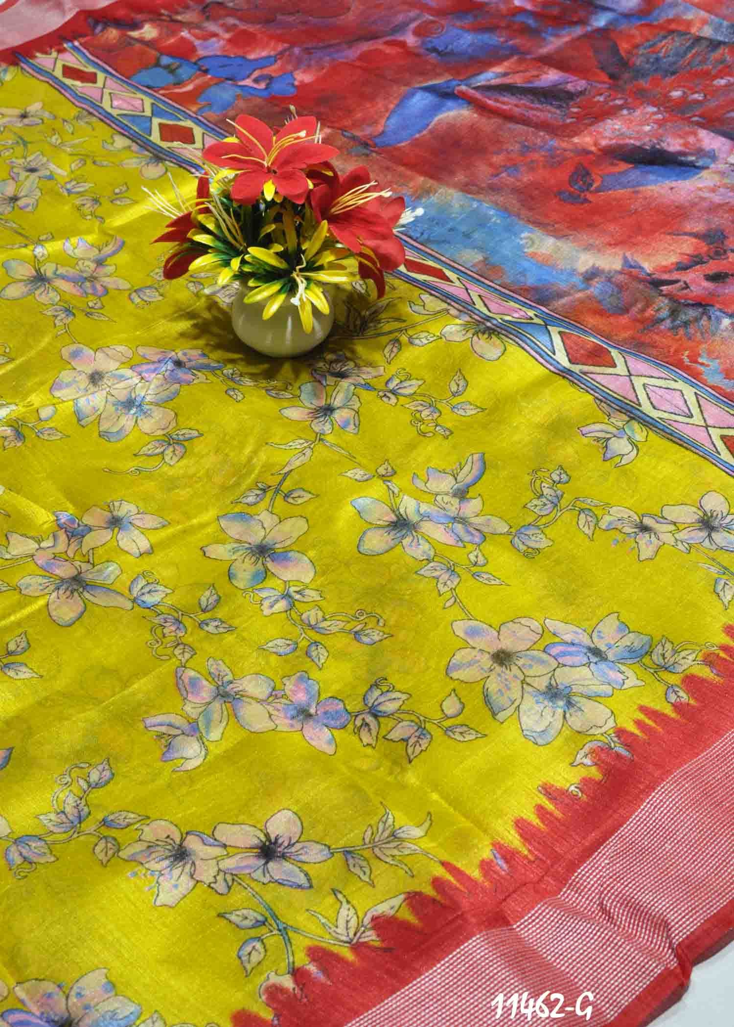 Akira -11462-G LimeYellow Color Mixed Cotton Saree CM1316231 (LR6C)